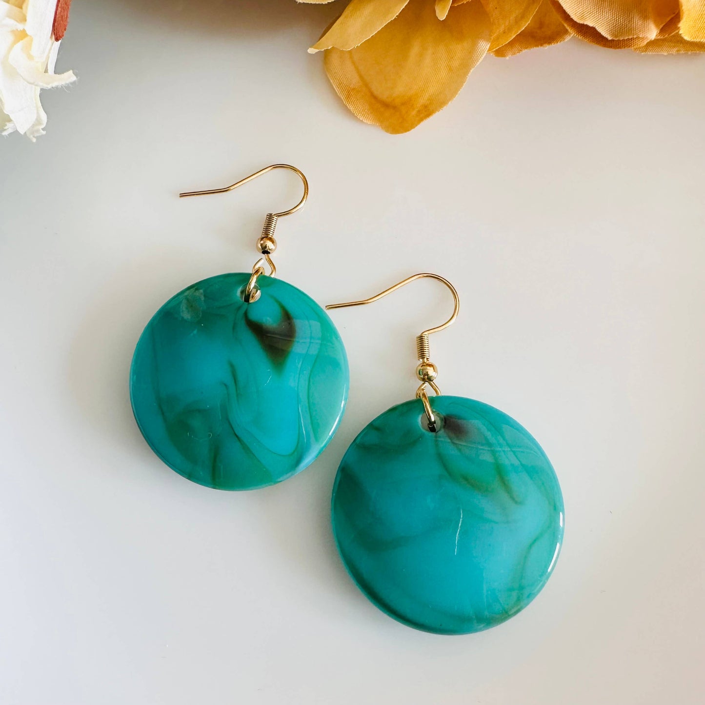 Turquoise Round Acetate resin earrings