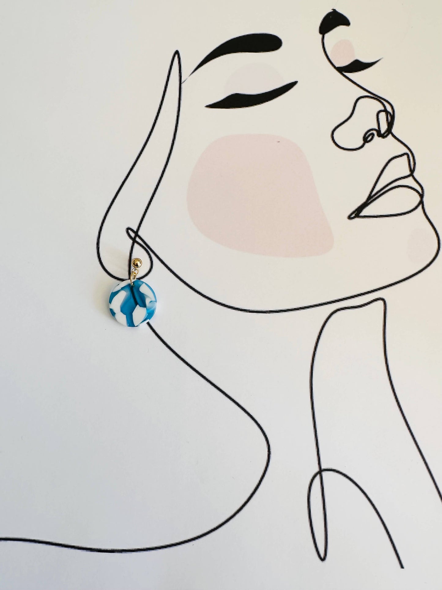 Blue round acetate resin earrings