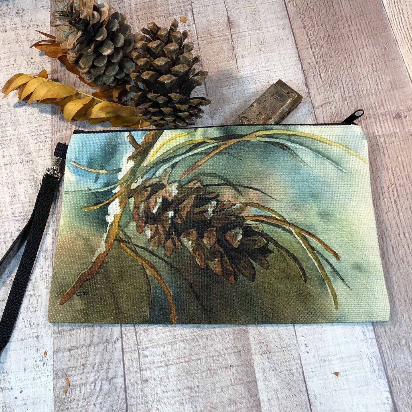 Pinecone Branch - 9" x 6" Wristlet Bag