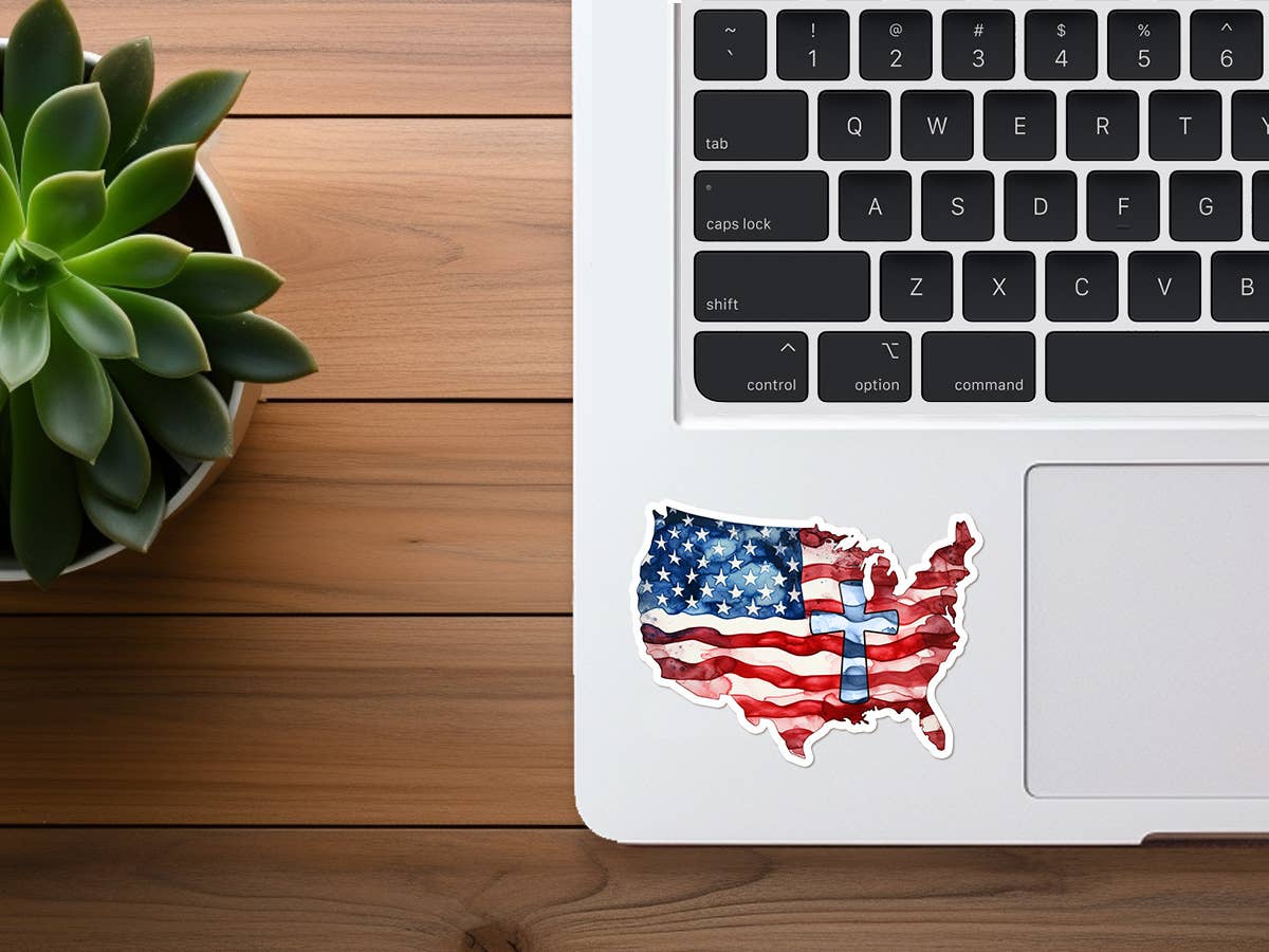 Watercolor US with Cross | America | Vinyl Christian Sticker