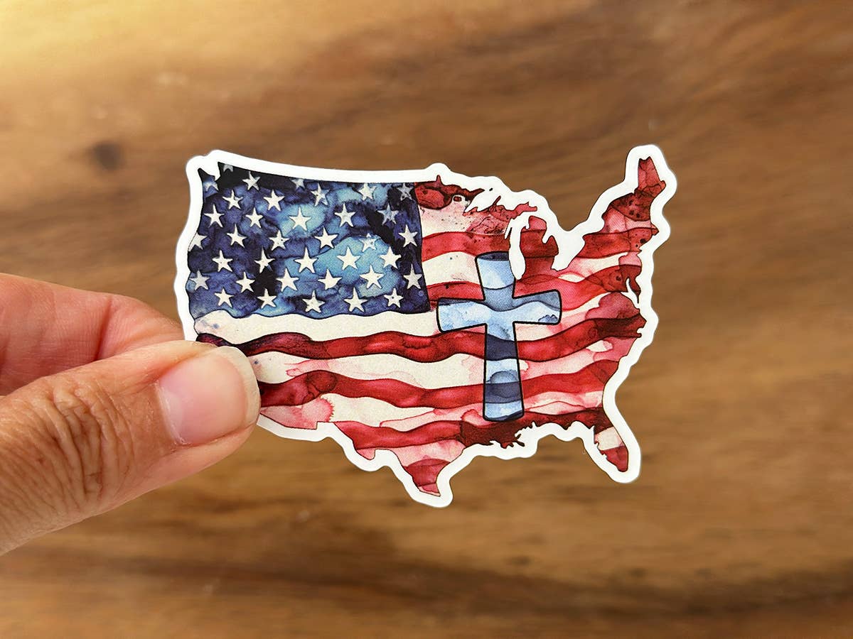 Watercolor US with Cross | America | Vinyl Christian Sticker