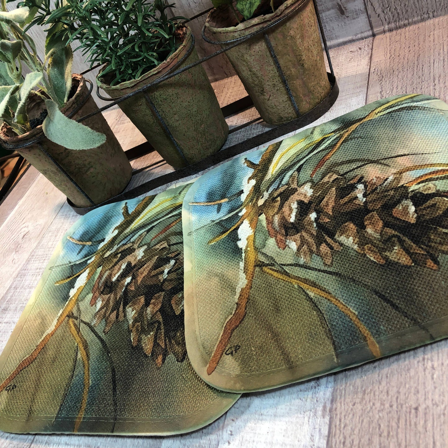 Pinecone Branch -potholder 8" x 8" potholder