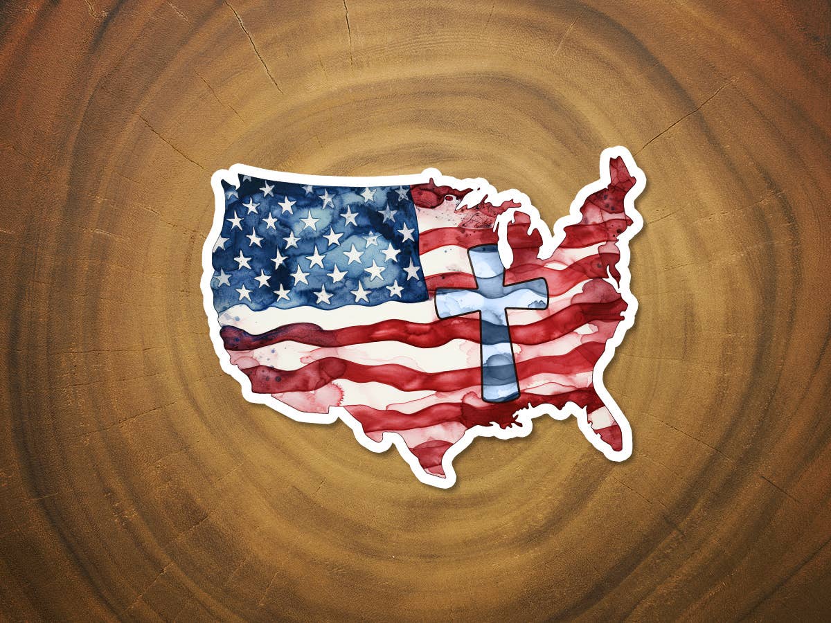 Watercolor US with Cross | America | Vinyl Christian Sticker