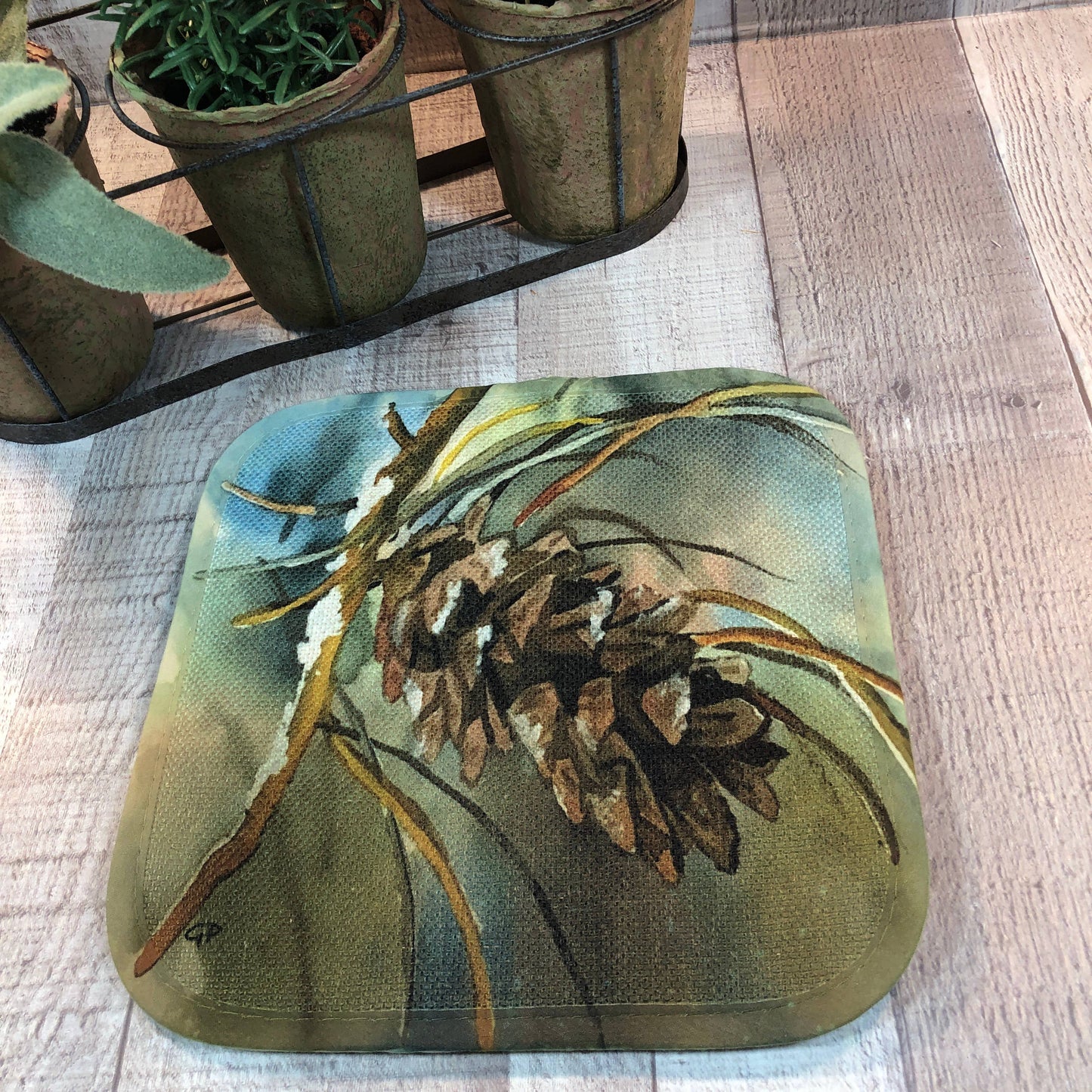 Pinecone Branch -potholder 8" x 8" potholder