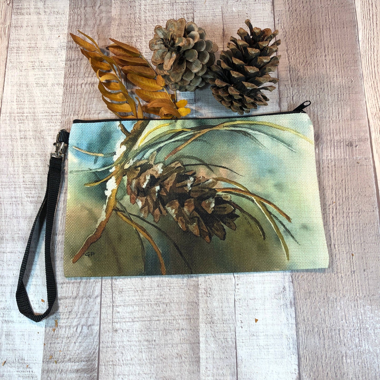 Pinecone Branch - 9" x 6" Wristlet Bag