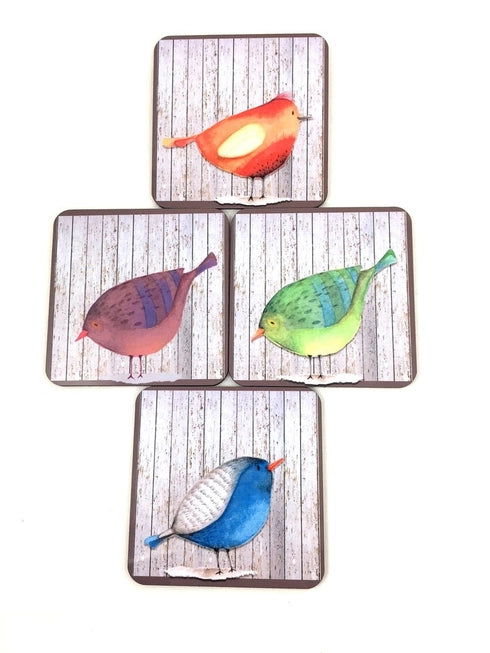 Birds of A Feather 4 Piece Coaster Set Hardboard W/Cork Back - The Localist