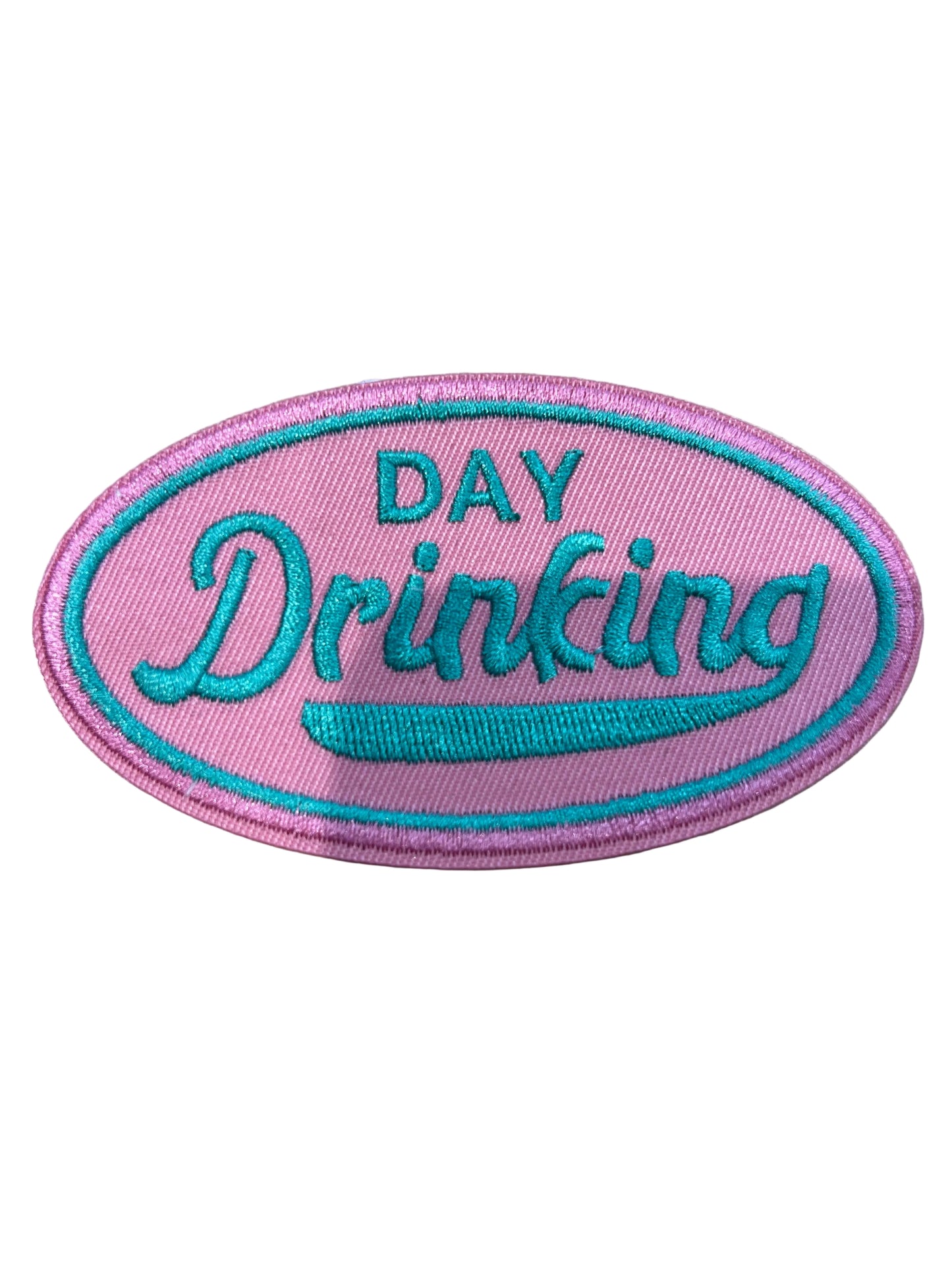 Day Drinking in Pink and Teal Embroidered Hat Patch