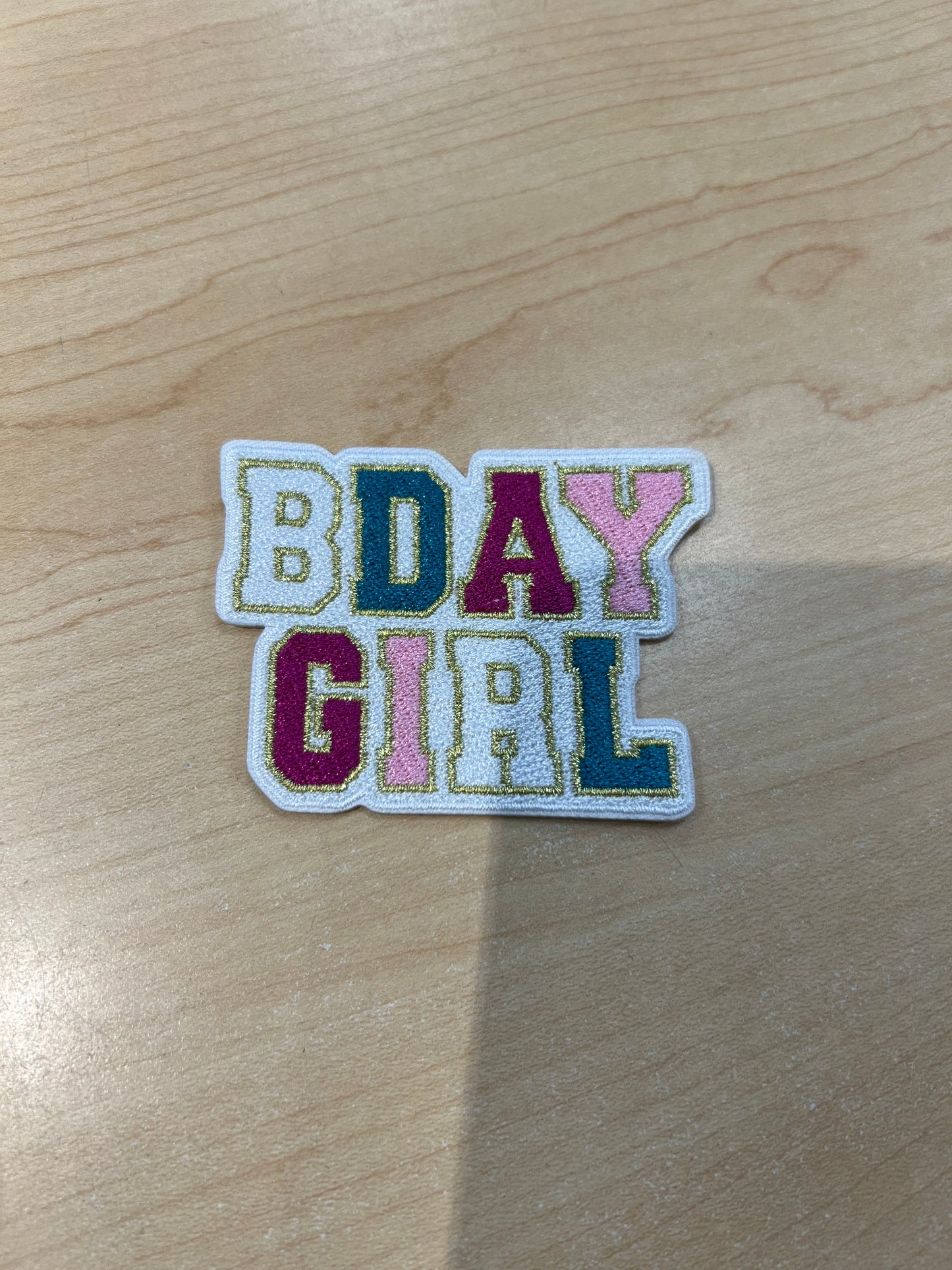3" BDay Girl with Metallic detail Embroidered Hat Patch