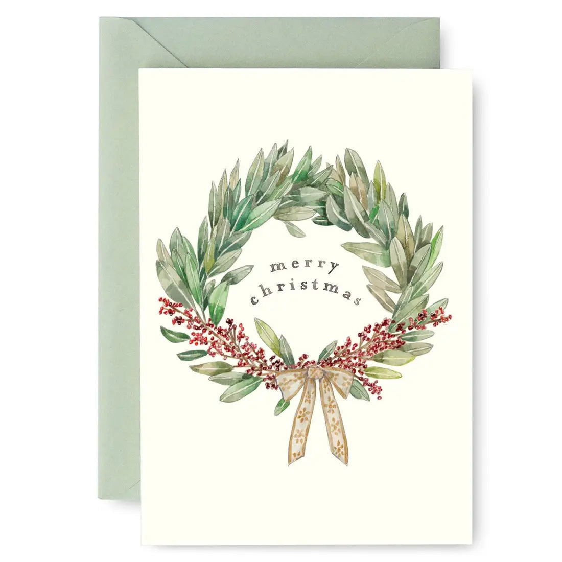 "Merry Christmas" Berry Sprig Wreath Card Box Set - The Localist