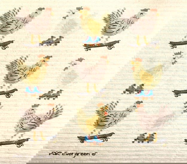 Swedish Dishcloth - Chickens on Skates from PÜR Evergreen® - The Localist