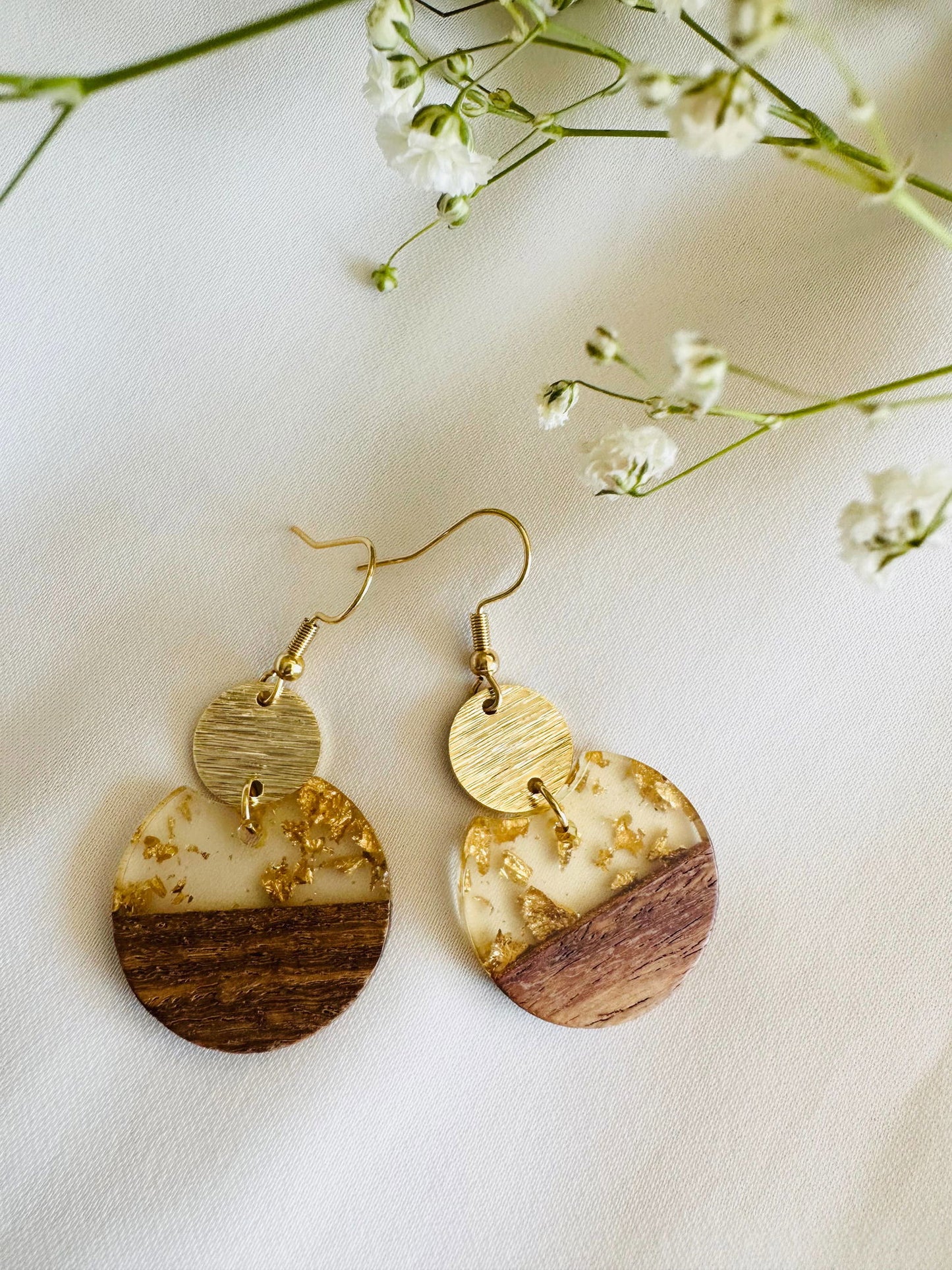 Wood and resin earrings, gold flakes, gold plated hooks - The Localist