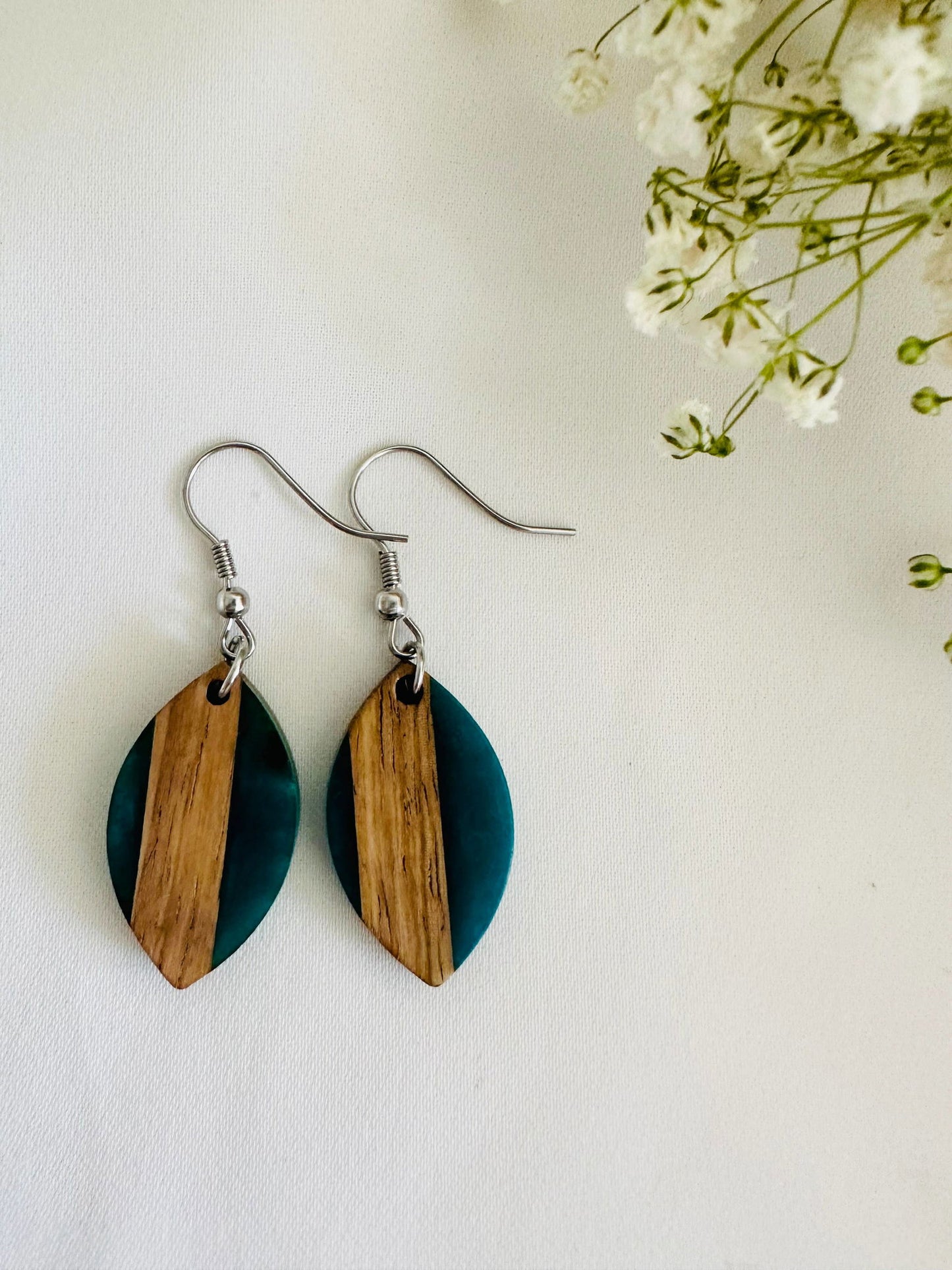 Wood and resin earrings, gold plated hooks - The Localist