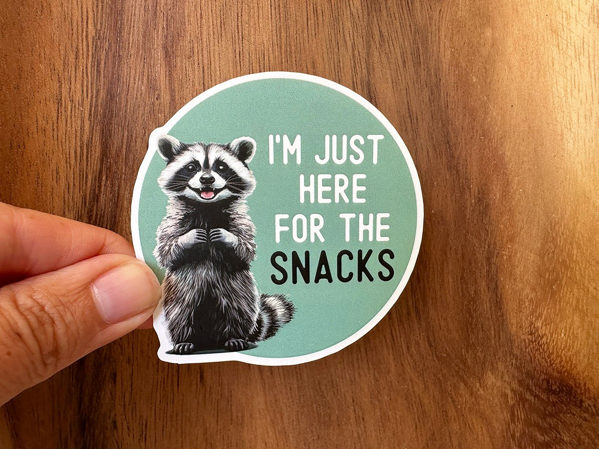 I'm Just Here For the Snacks | Funny Raccoon Sticker