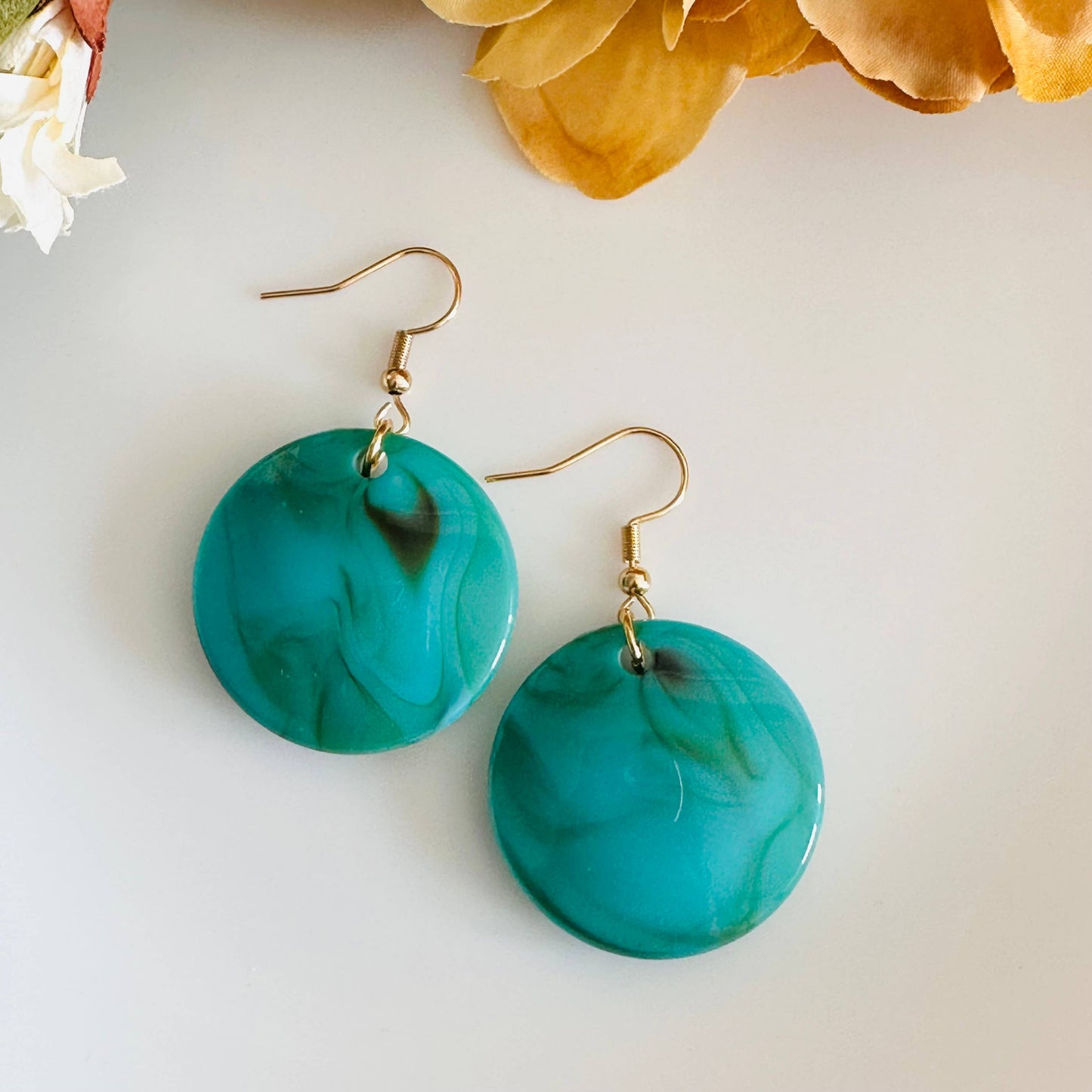 Turquoise Round Acetate resin earrings