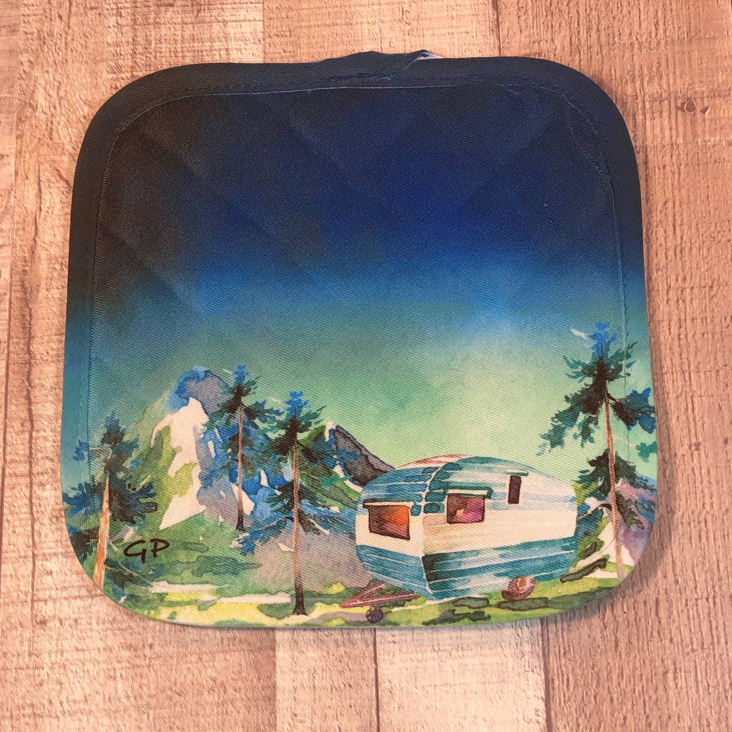 Water Color Camper Trees Pot Holder