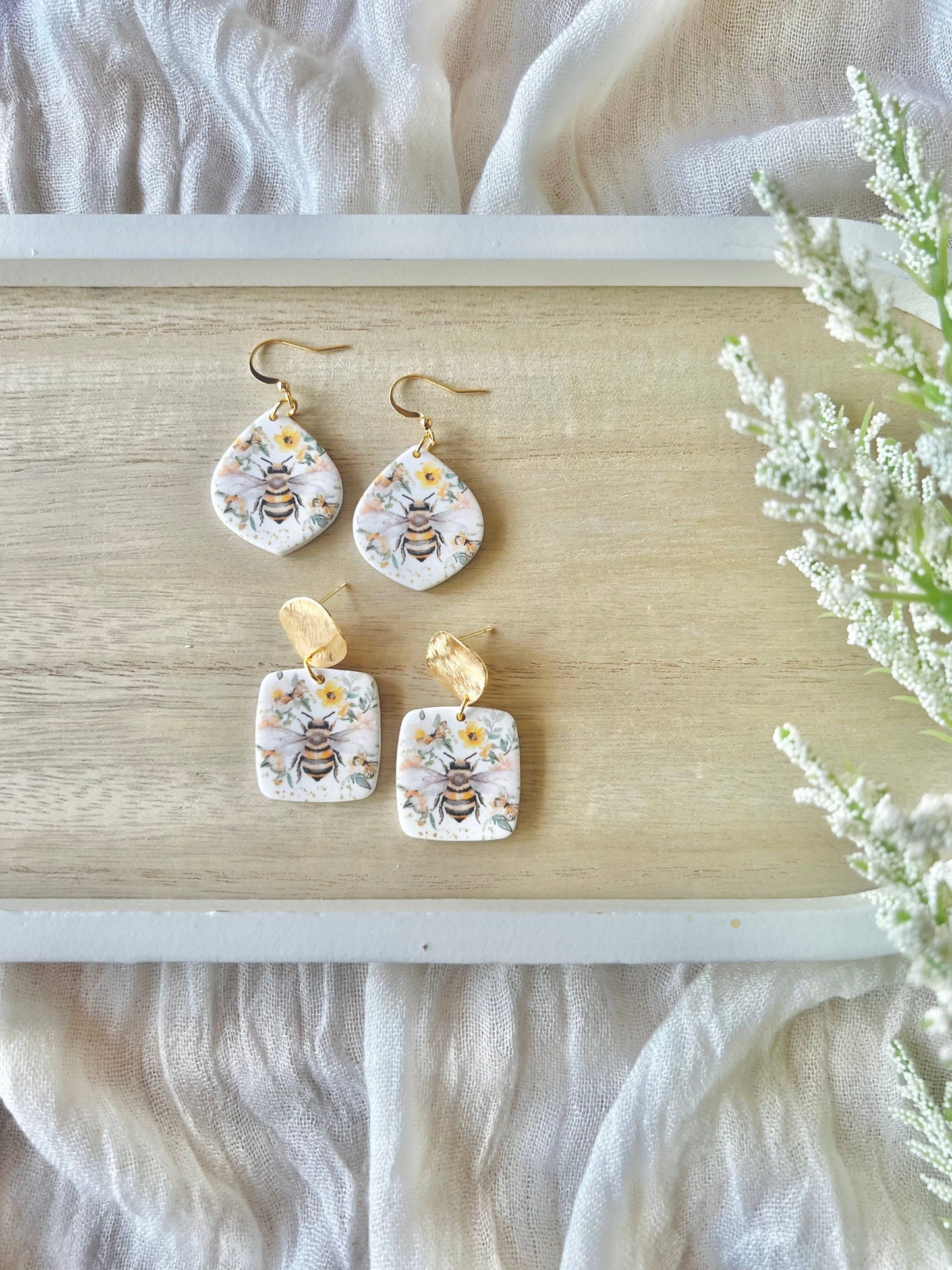 Bumblebee Earrings, Bee Clay Earrings, Honey Bee Earrings