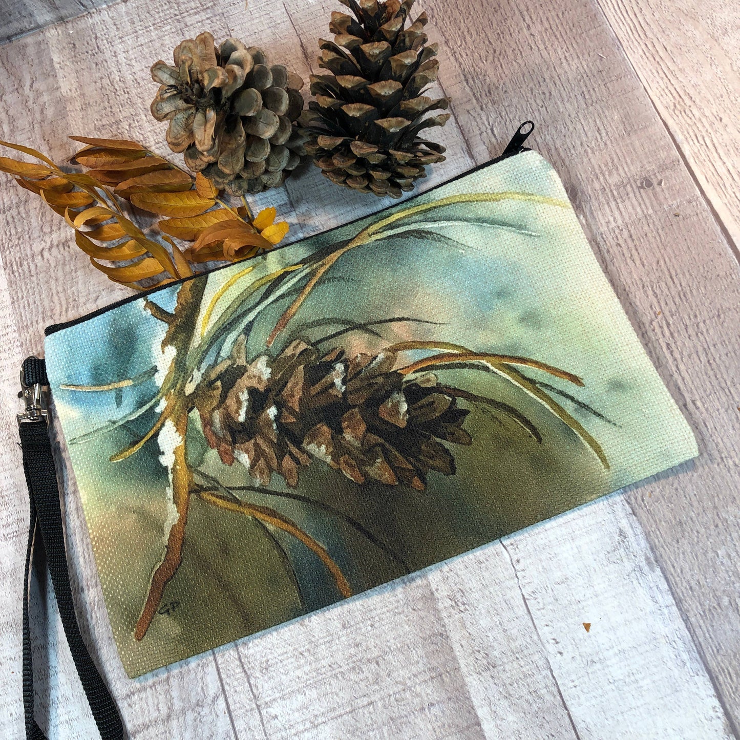 Pinecone Branch - 9" x 6" Wristlet Bag