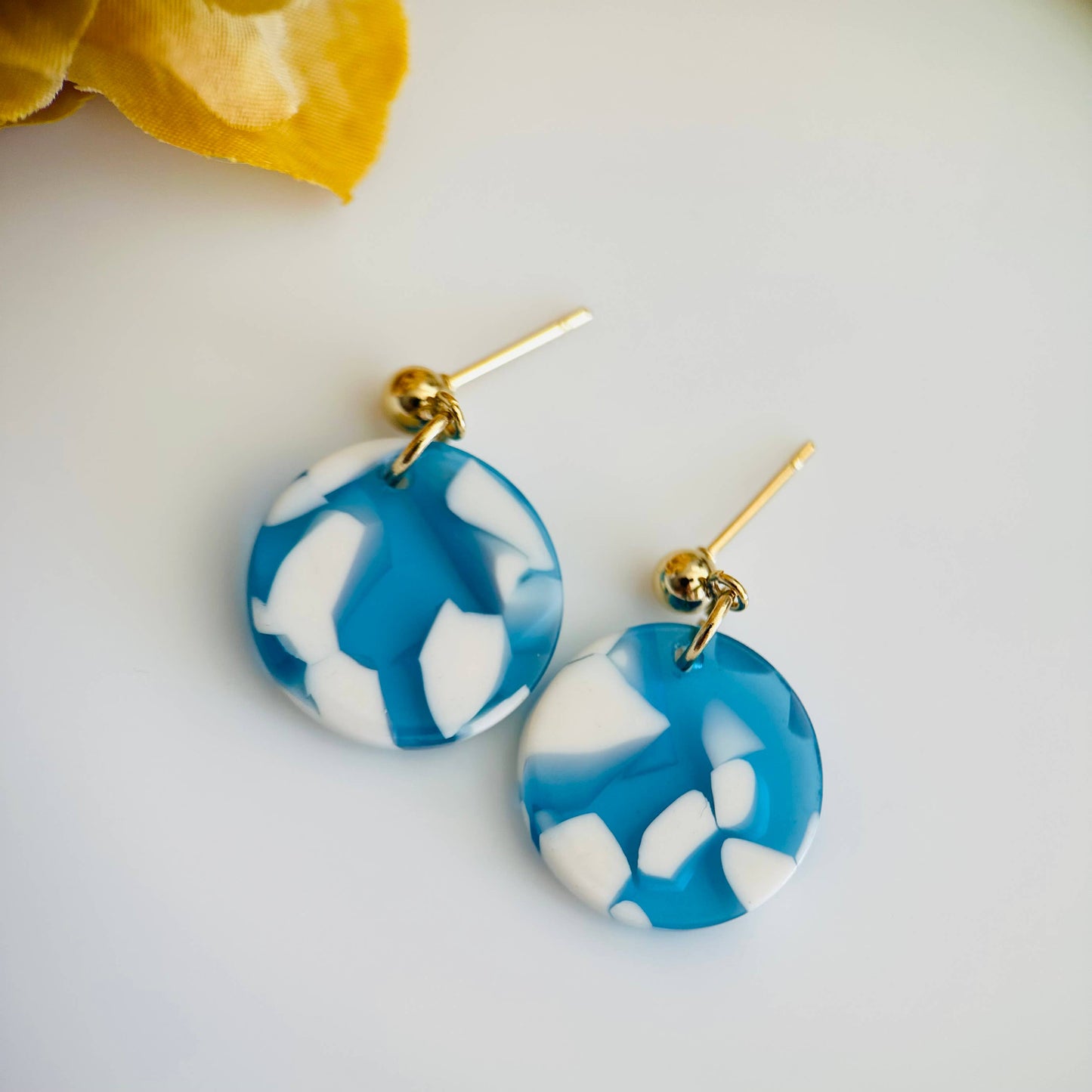 Blue round acetate resin earrings