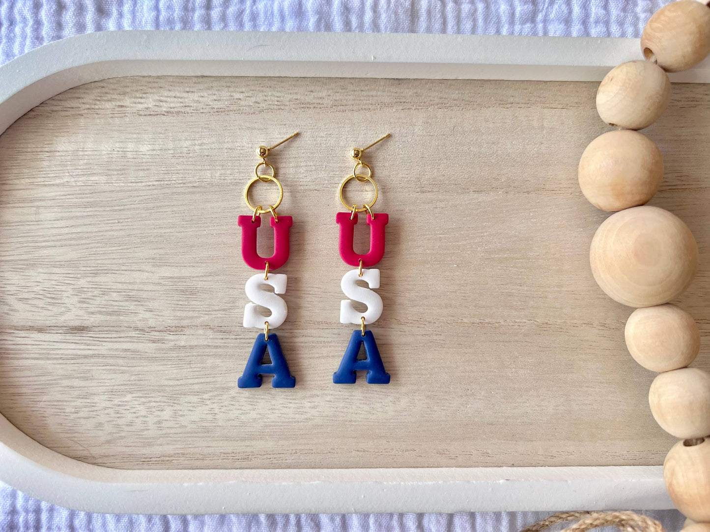 U.S.A. Earrings, America Clay Earrings, Independence Day