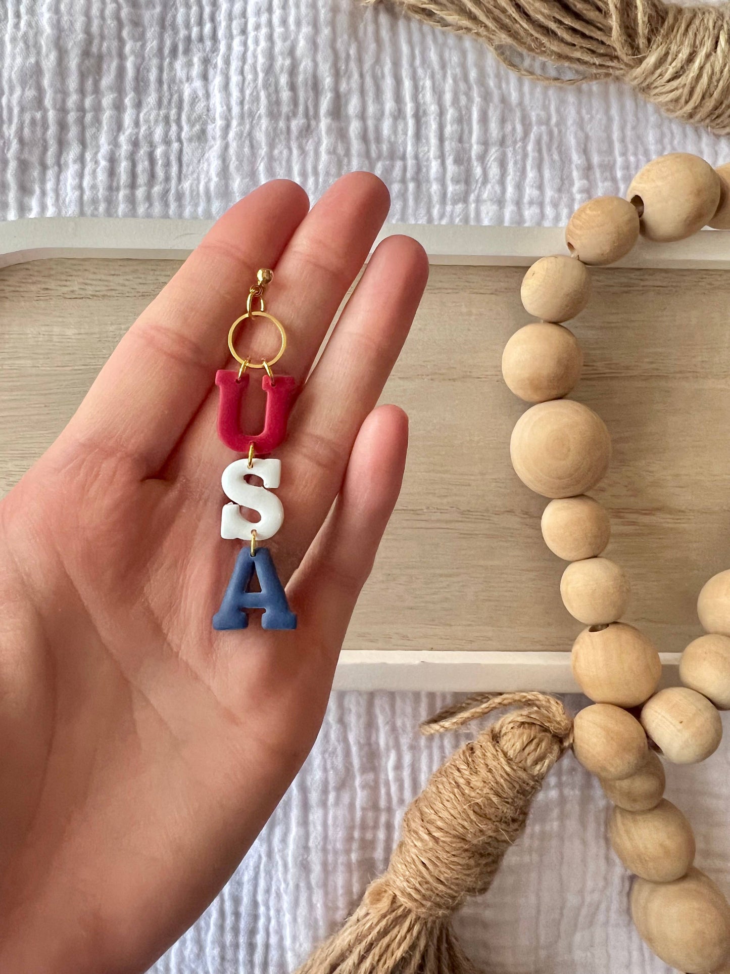 U.S.A. Earrings, America Clay Earrings, Independence Day