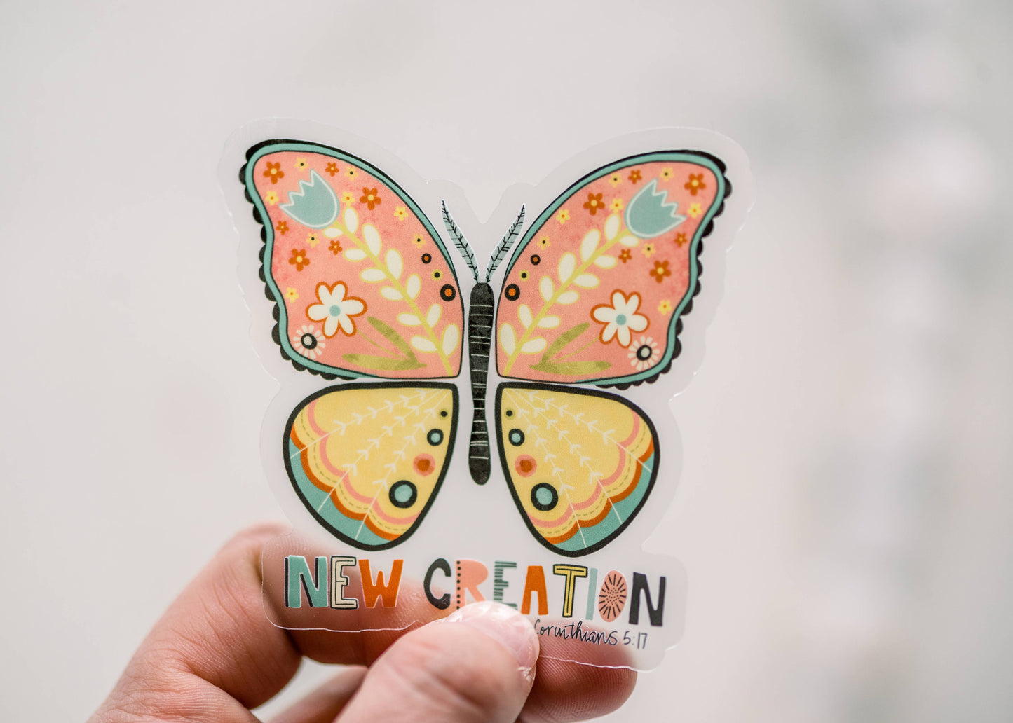 New Creation Christian Clear, Vinyl Sticker, 3x3 in