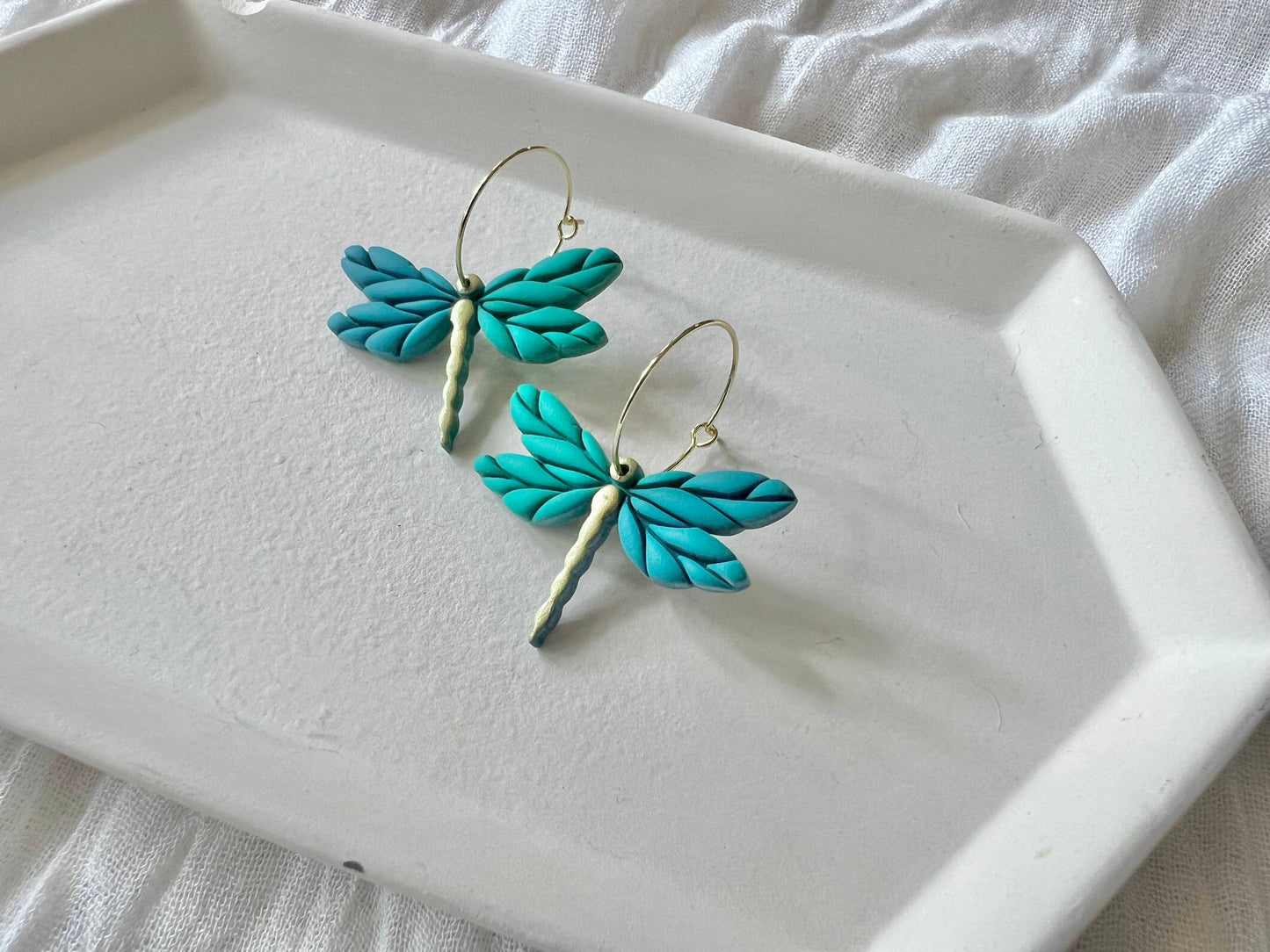 Dragonfly Earrings, Dragonfly Clay Hoops, Dragonfly Hoops