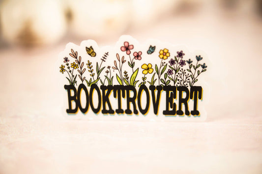 Booktrovert, Floral Vinyl Sticker, 3x3 in.