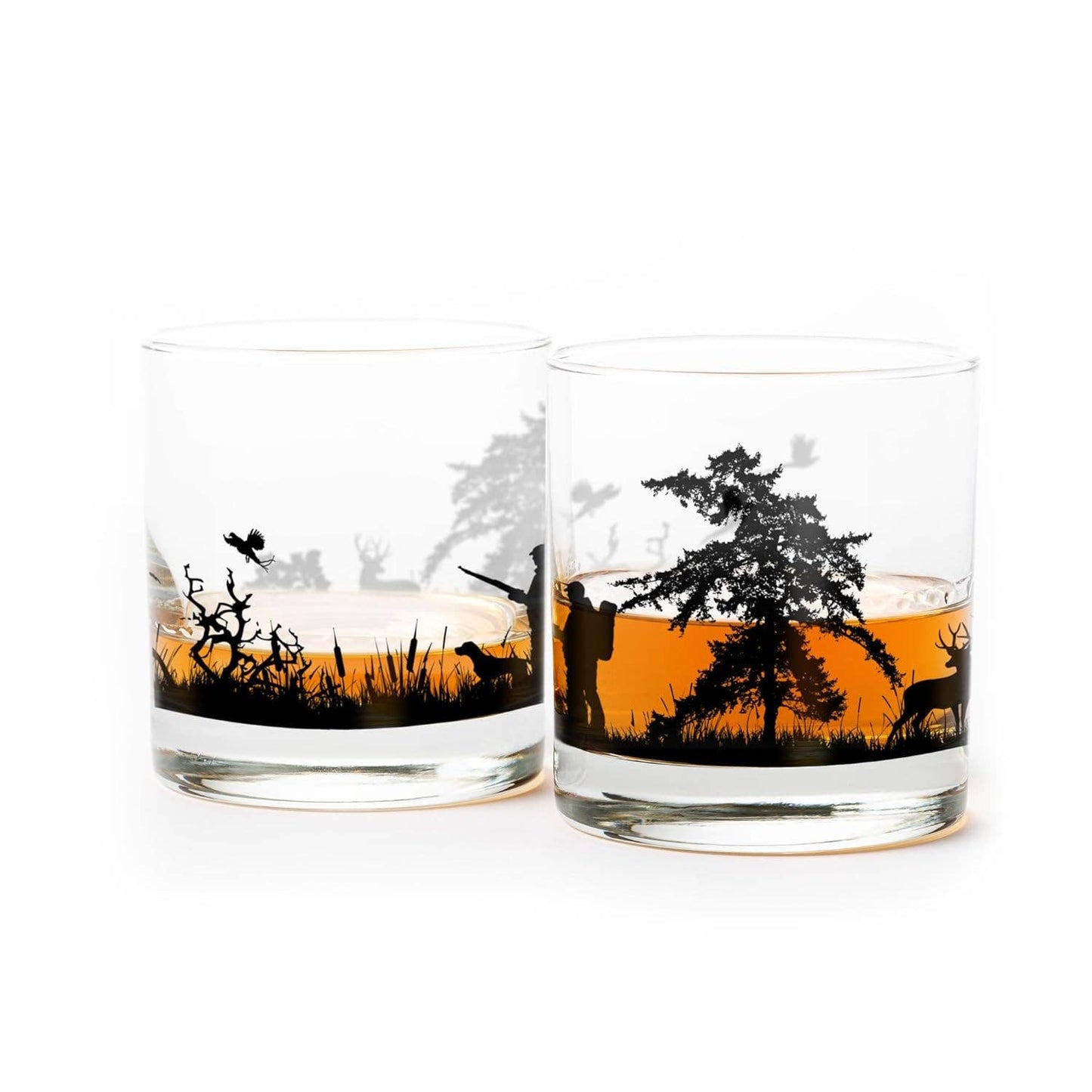 Set of 2 Hunting Landscape Whiskey Glasses