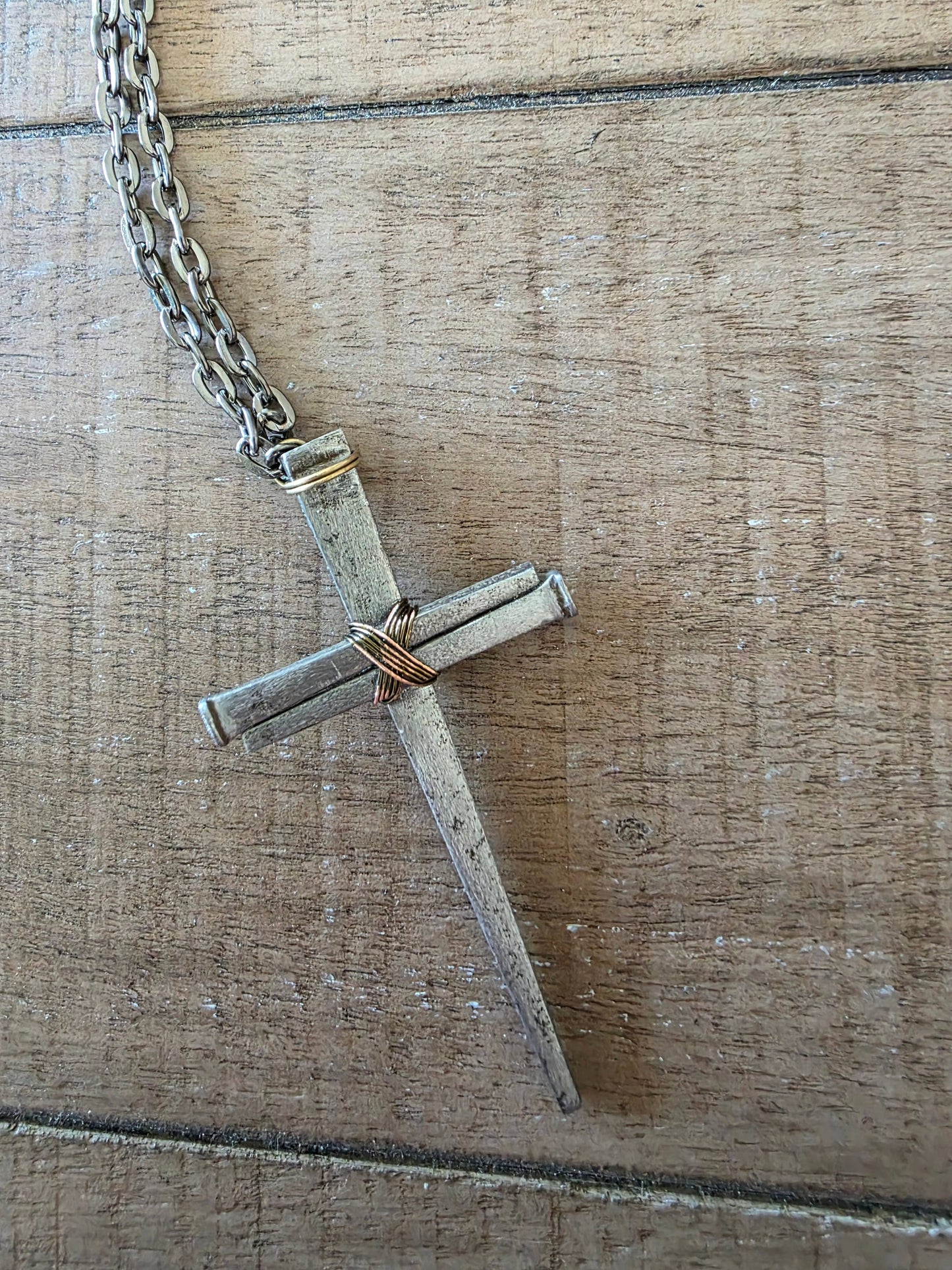 Large Vintage - Hand Forged 3 Nail Cross Necklace