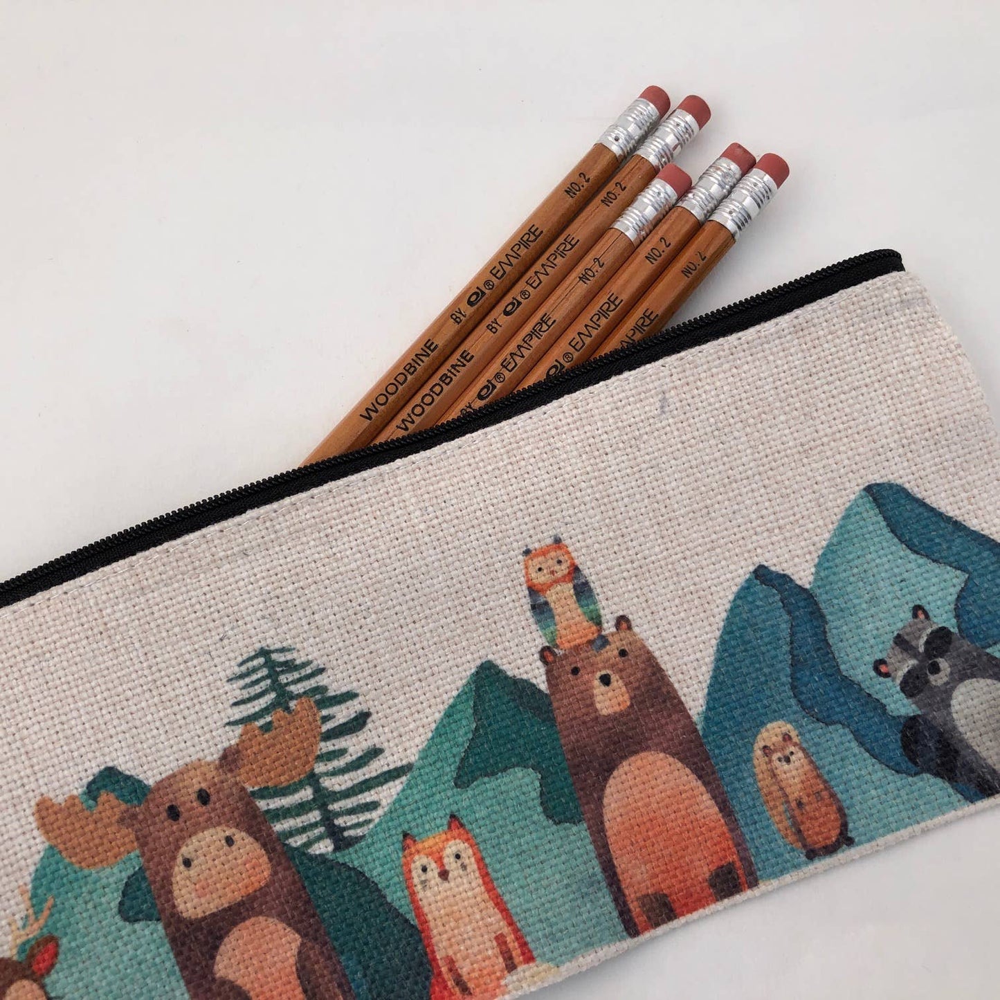 Forest Friends linen pencil bag