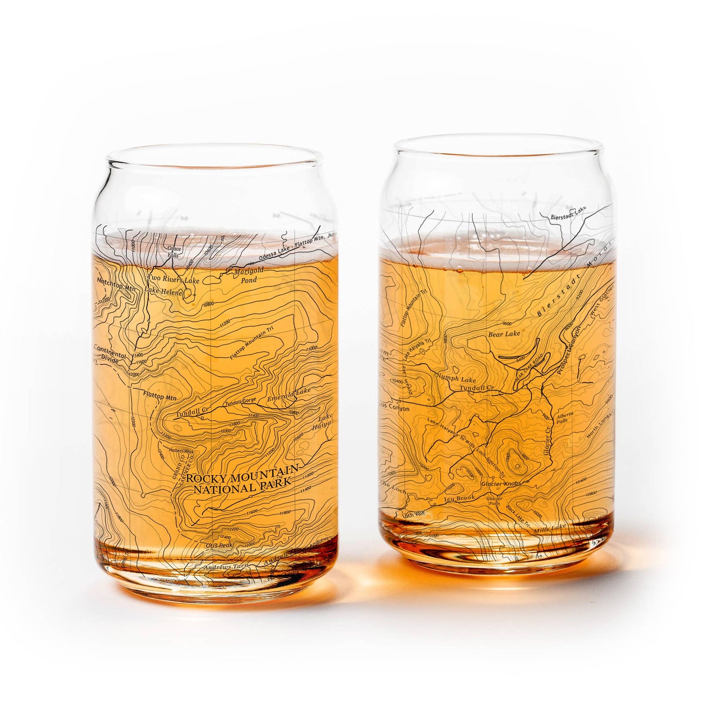 Set of 2 Rocky Mountain National Park Topo Map Can Pint Glasses