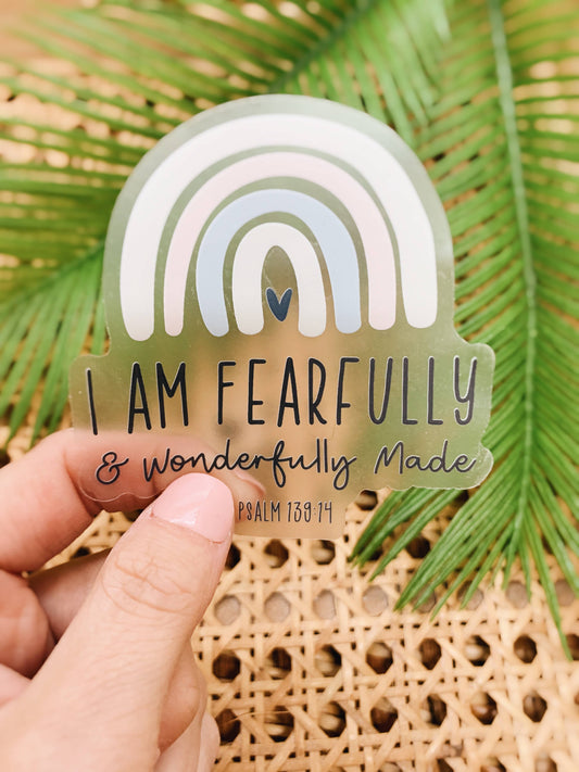 Fearfully + Wonderfully Made Clear Vinyl, Sticker, 3x3 in.