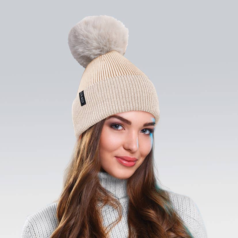 Pom Pom Beanies for Women, Cozy Winter Knitted Beanie Hat