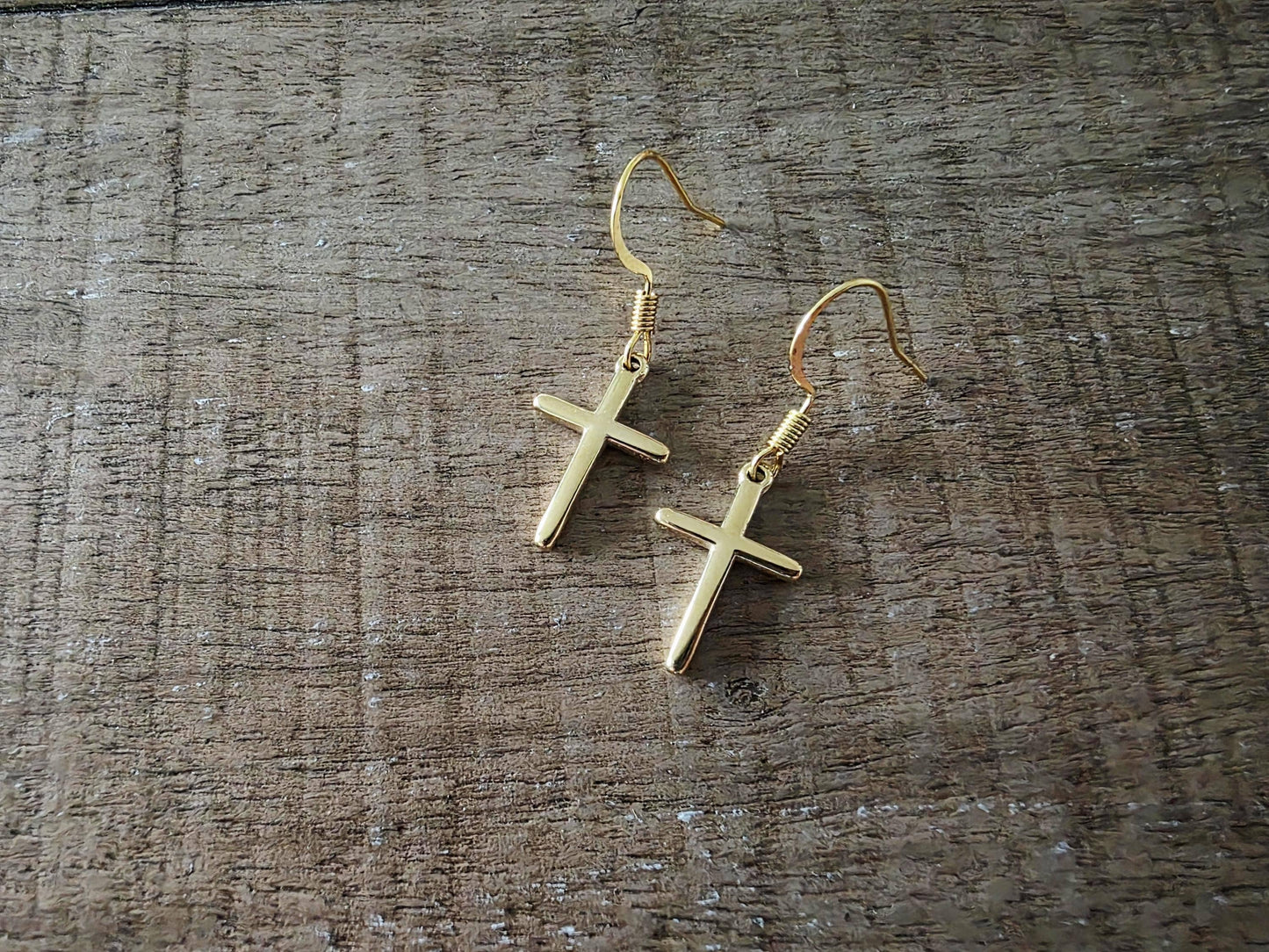 Small Cross Drop Earrings - 14k Gold Plated