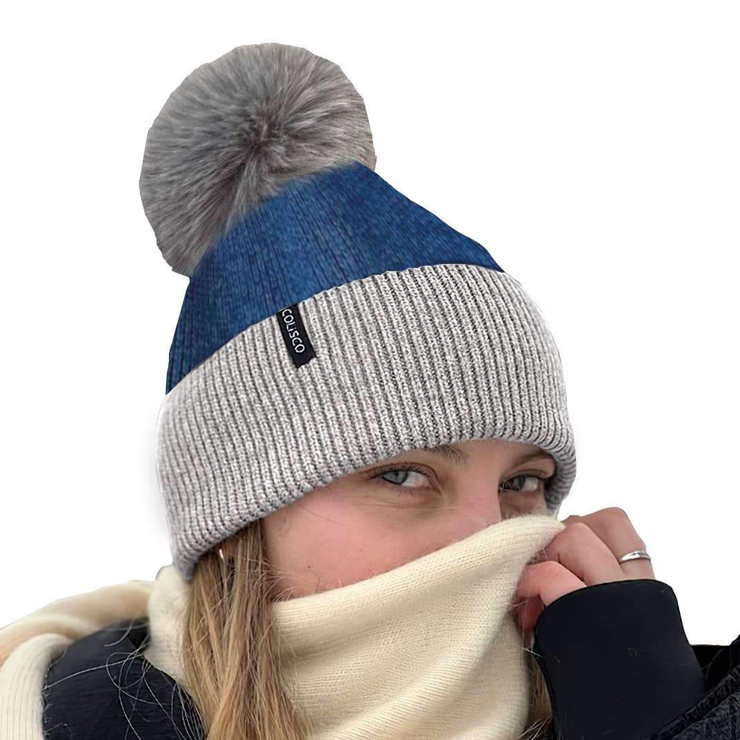 COLISCO Pompom beanies, Winter Beanies for Women (Blue)