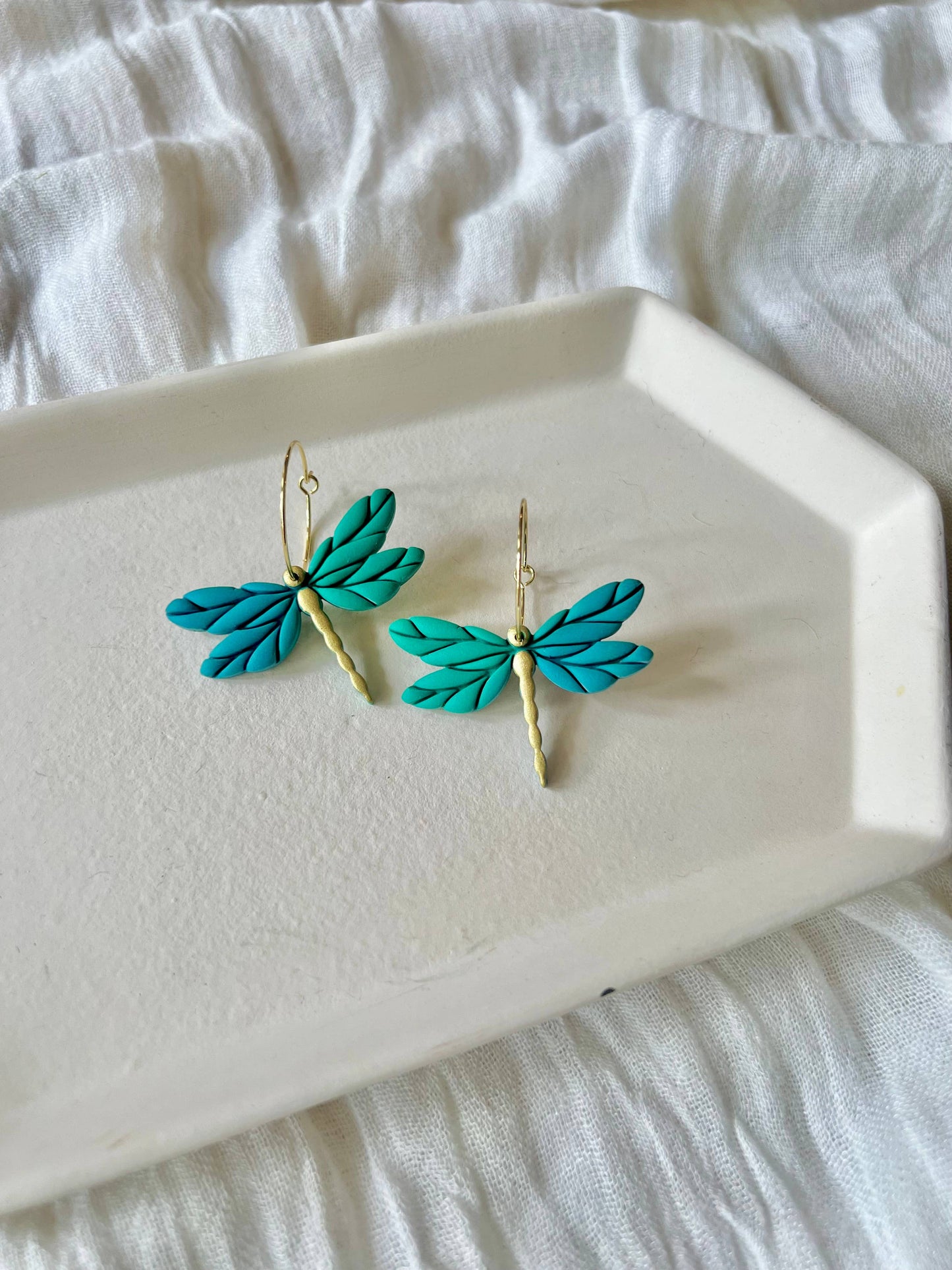 Dragonfly Earrings, Dragonfly Clay Hoops, Dragonfly Hoops
