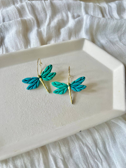 Dragonfly Earrings, Dragonfly Clay Hoops, Dragonfly Hoops