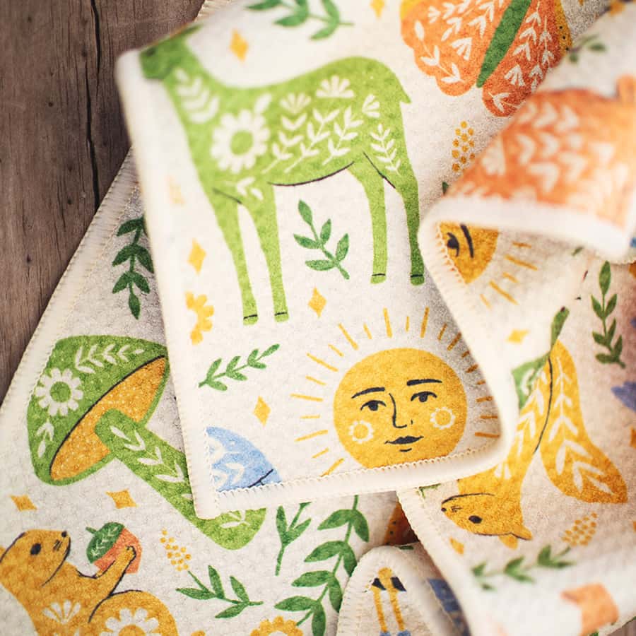 Kitchen Tea Towel Quick Dry-Woodland Friends Animals Print