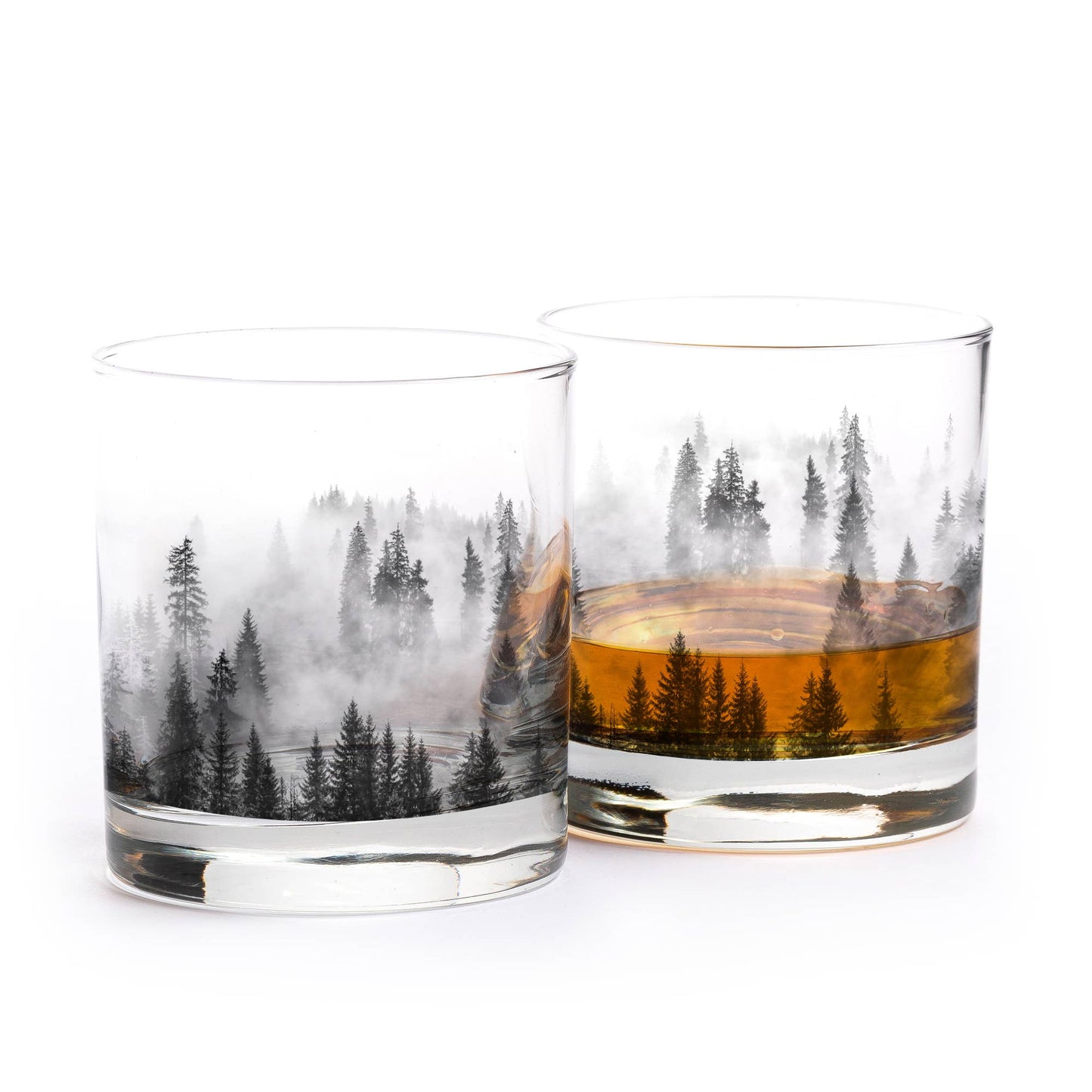 Set of 2-Forest and Clouds Whiskey Glasses