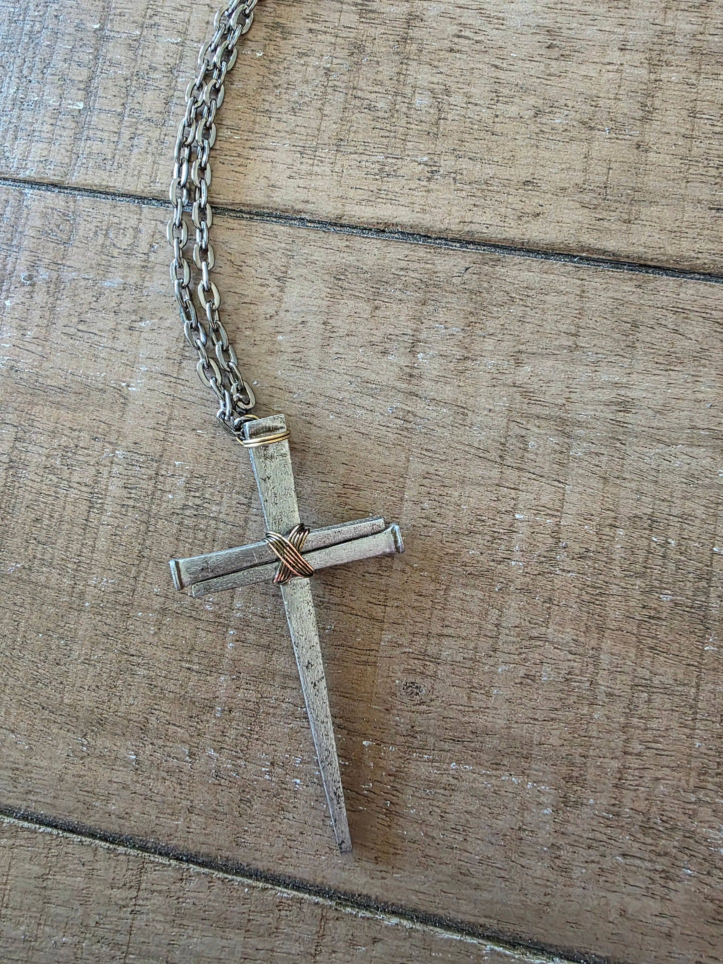 Large Vintage - Hand Forged 3 Nail Cross Necklace