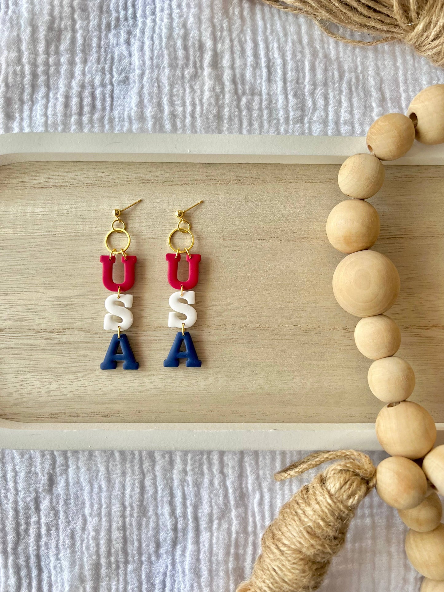 U.S.A. Earrings, America Clay Earrings, Independence Day