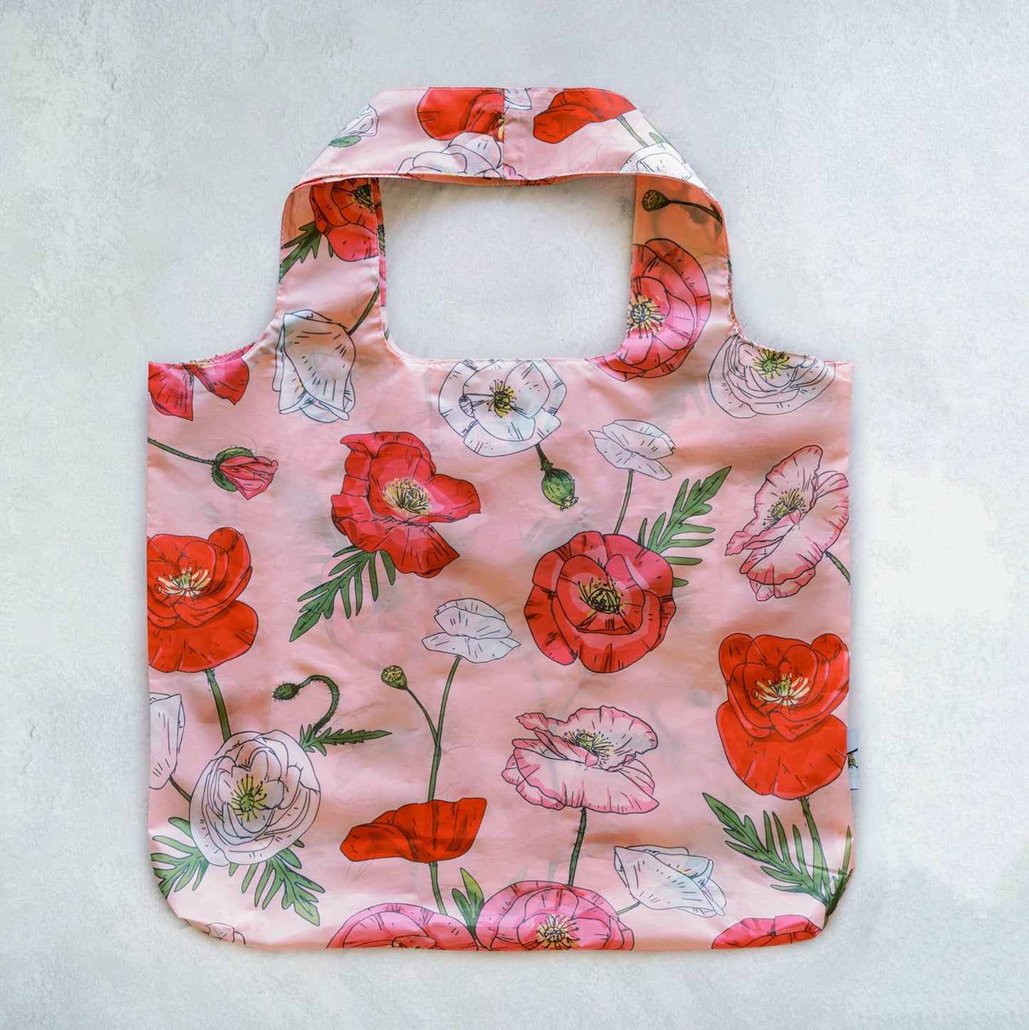 Reusable Shopping Bag - Pink Poppies for Farmer's Markets