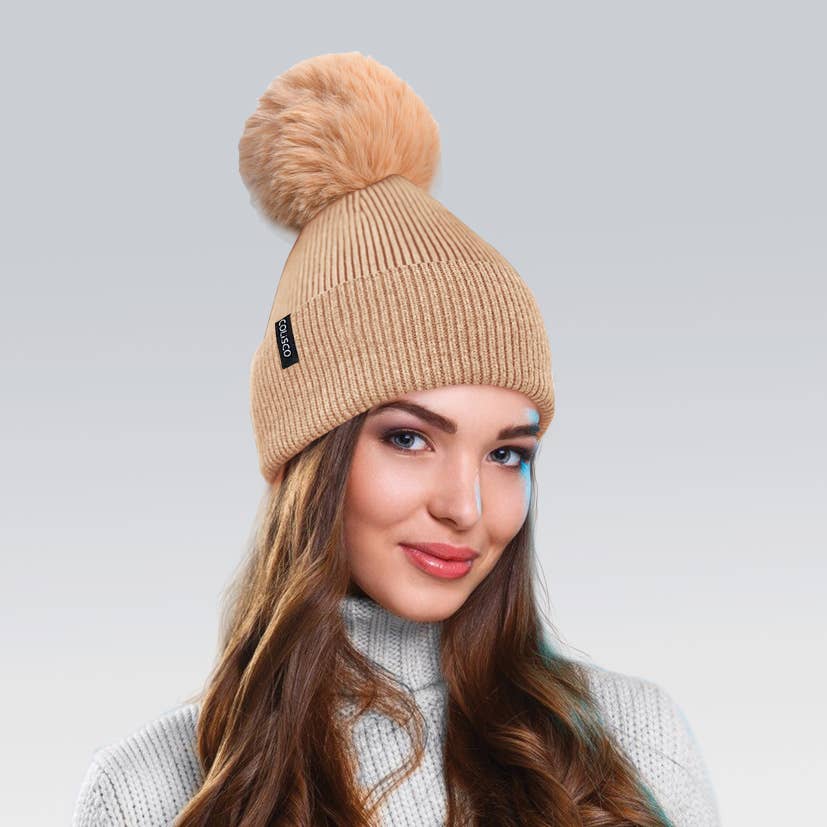 Pom Pom Beanies for Women, Cozy Winter Knitted Beanie Hat