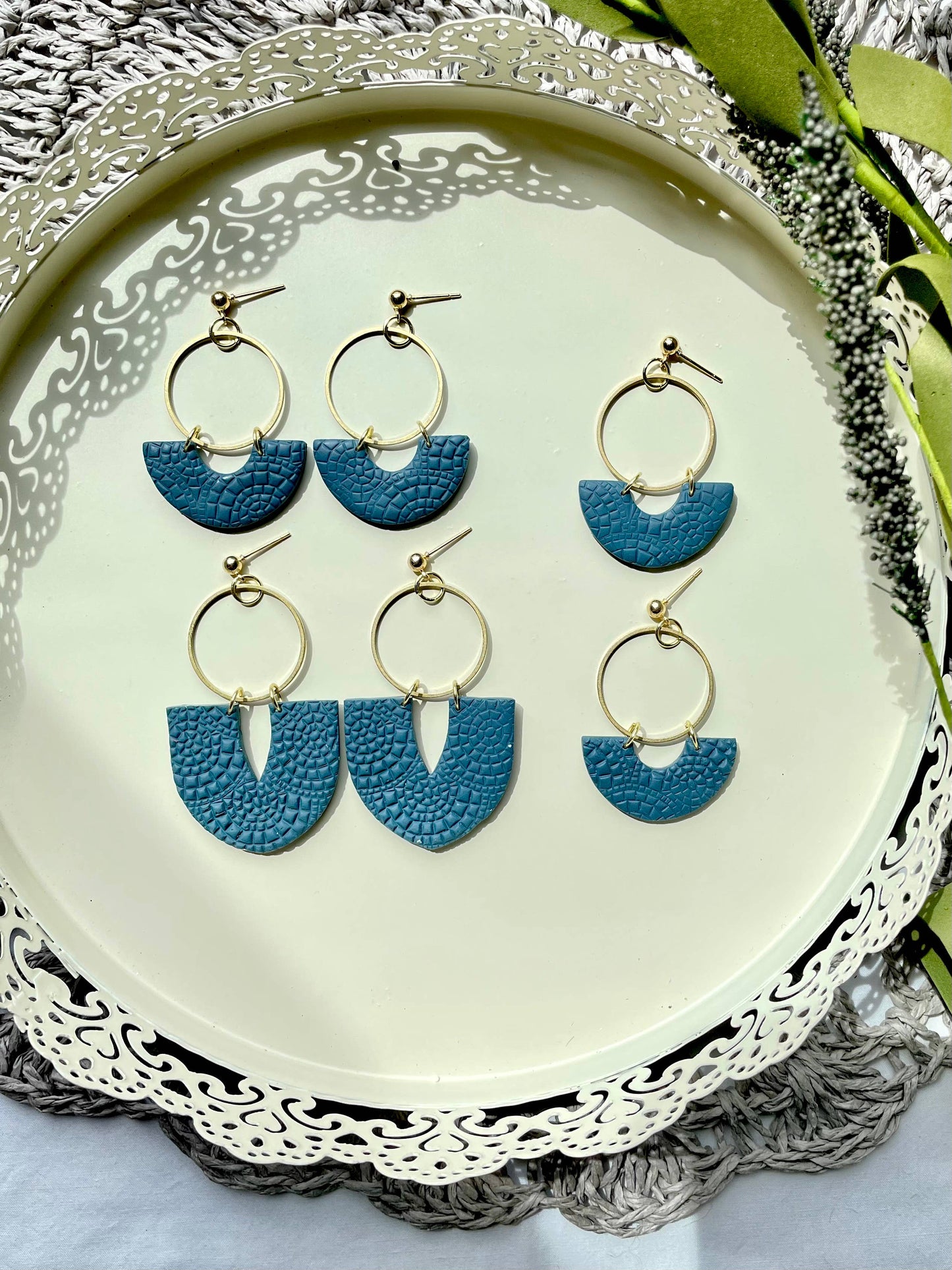 Denim Mosaic Clay Earrings