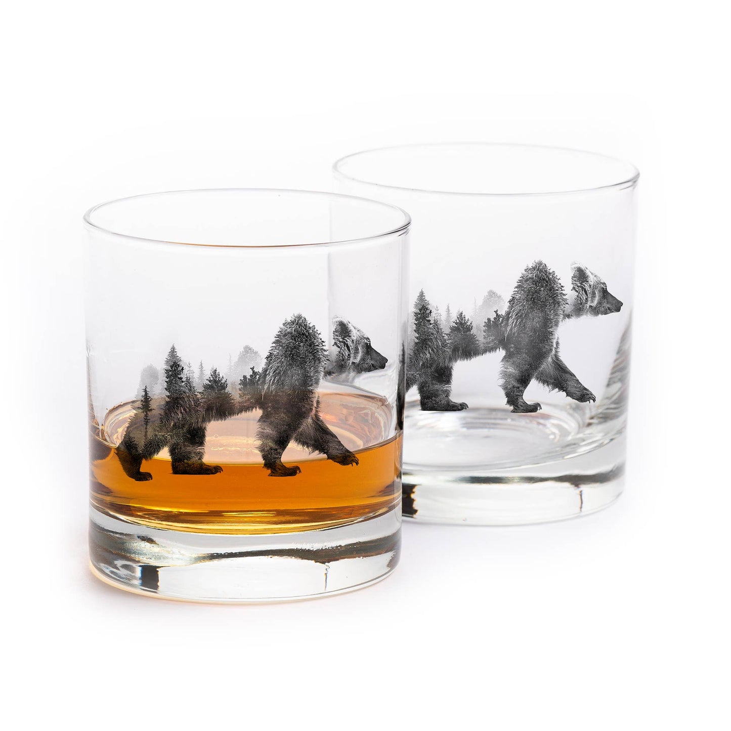 Set of 2-Double Exposure Bear Whiskey Glasses