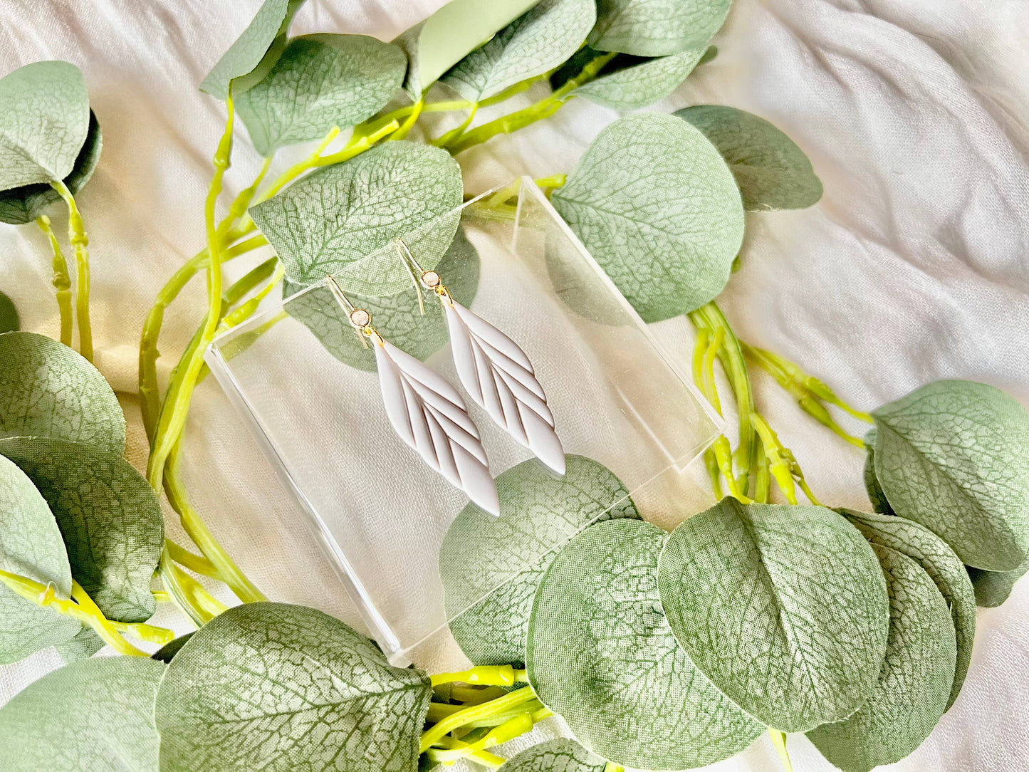 White Floral Earrings, Long Floral Earrings