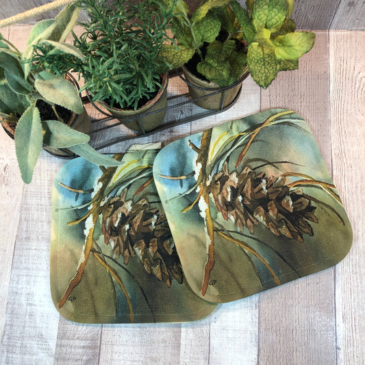 Pinecone Branch -potholder 8" x 8" potholder
