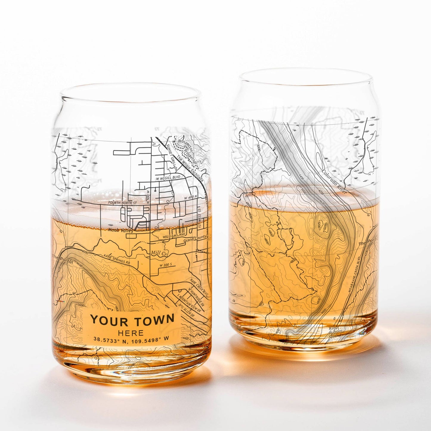 Custom Town and City Topographic Map Pint Glasses