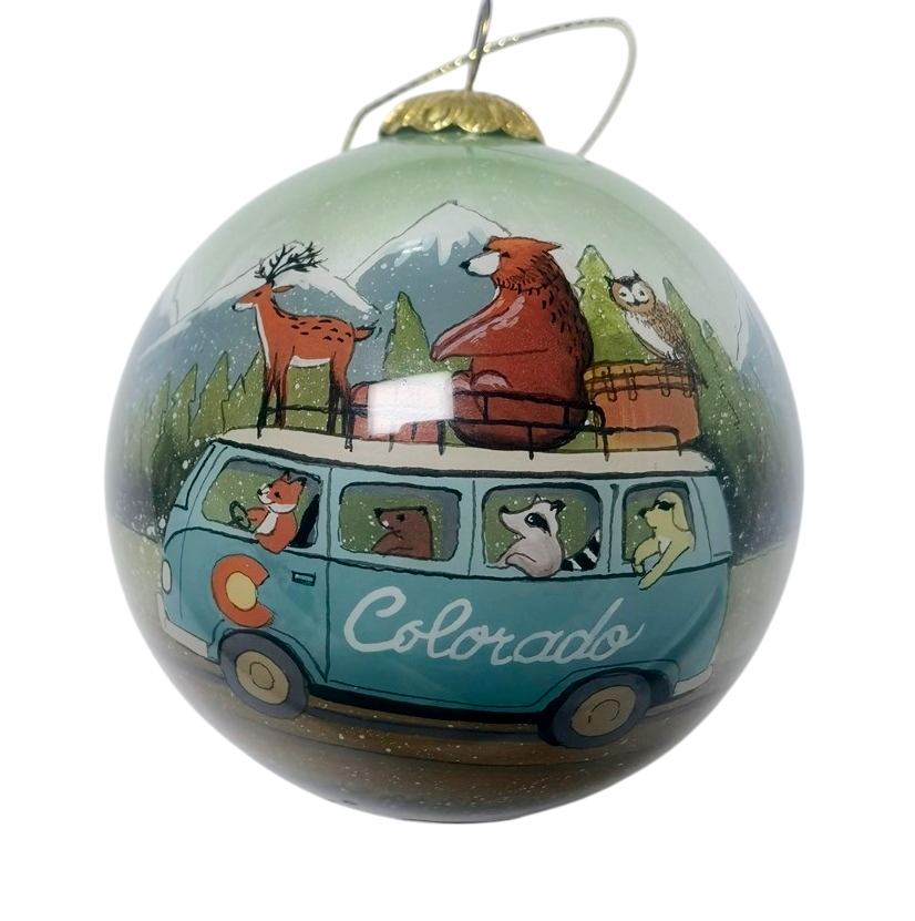 Colisco Colorado Camping Animals Hand Painted Glass Ornament