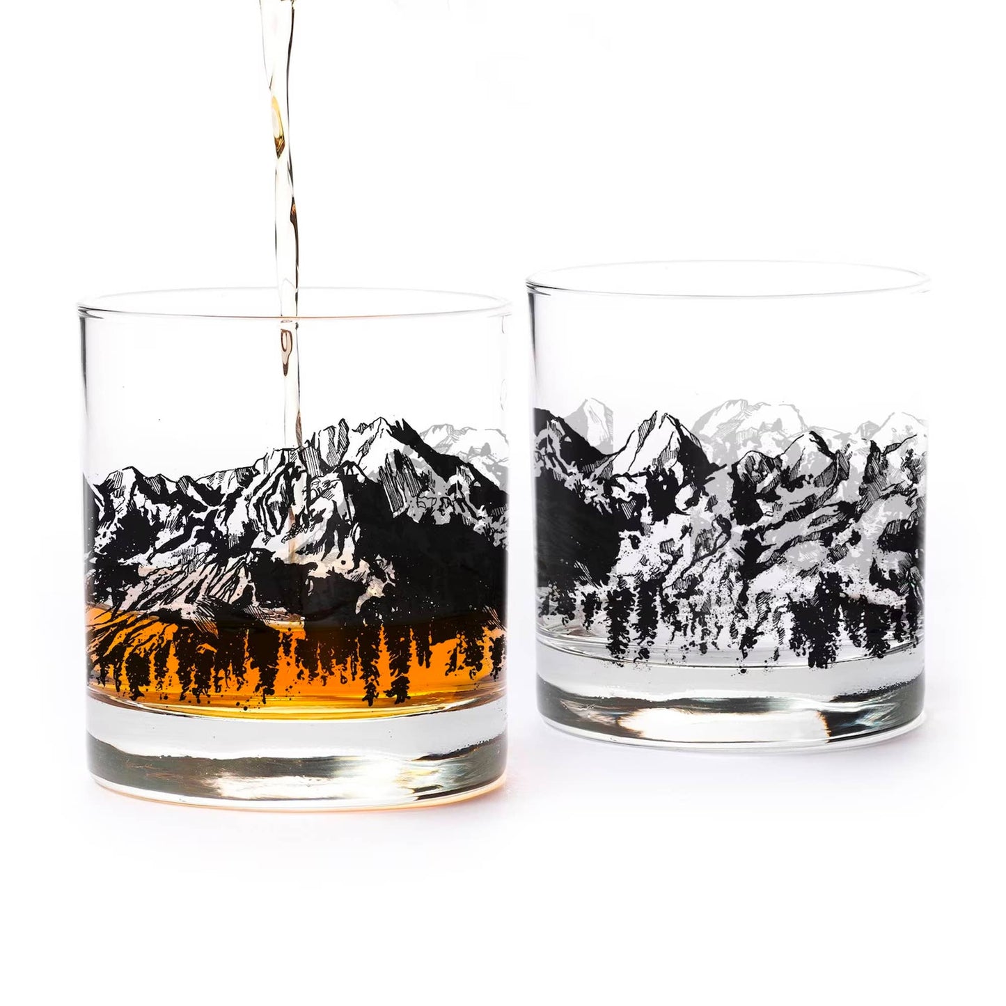 Set of 2 Mountain Range Whiskey Glasses
